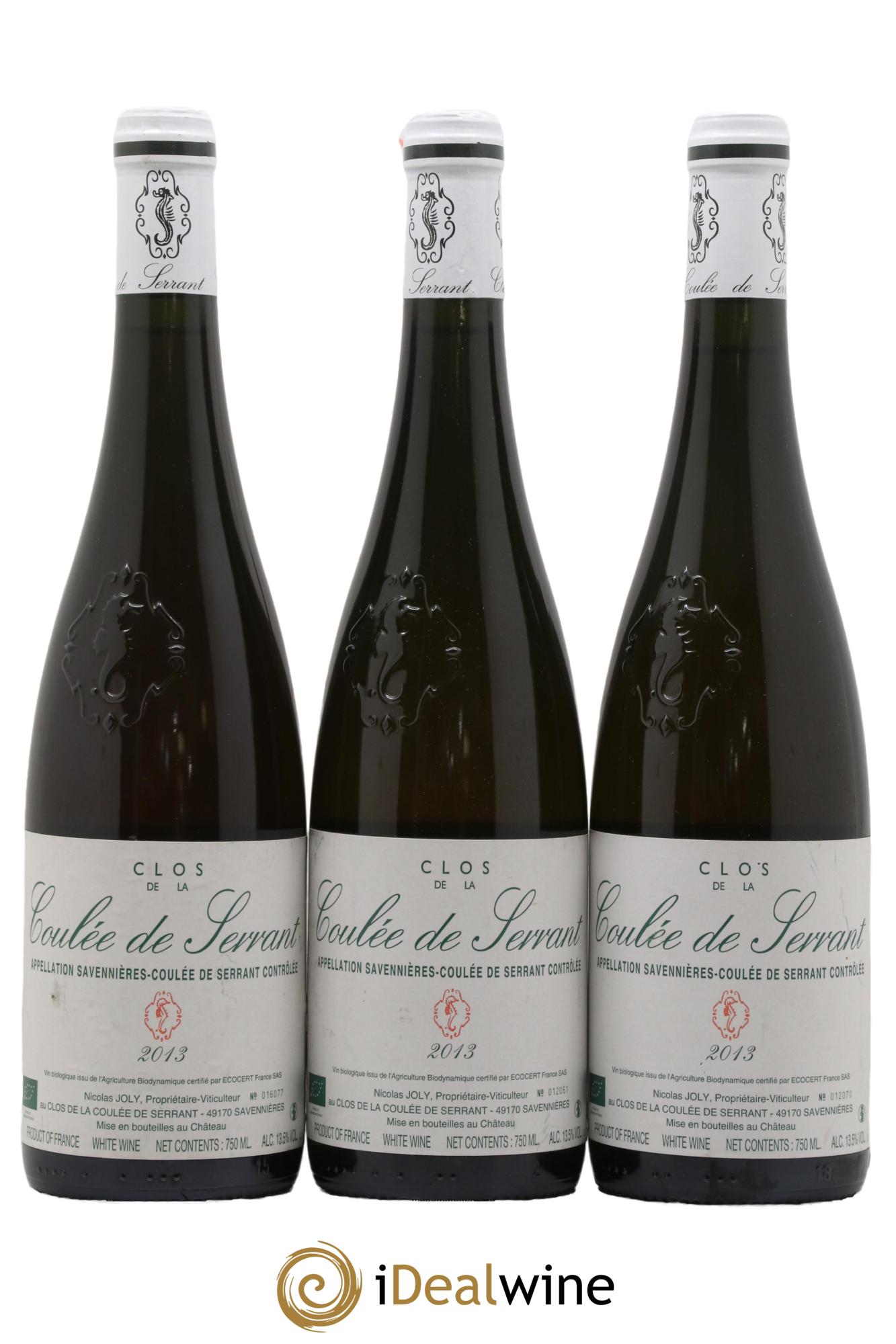 Savennières Clos de la Coulée de Serrant Vignobles de la Coulée de Serrant - Nicolas Joly 2013 - Lot of 3 bottles - 0