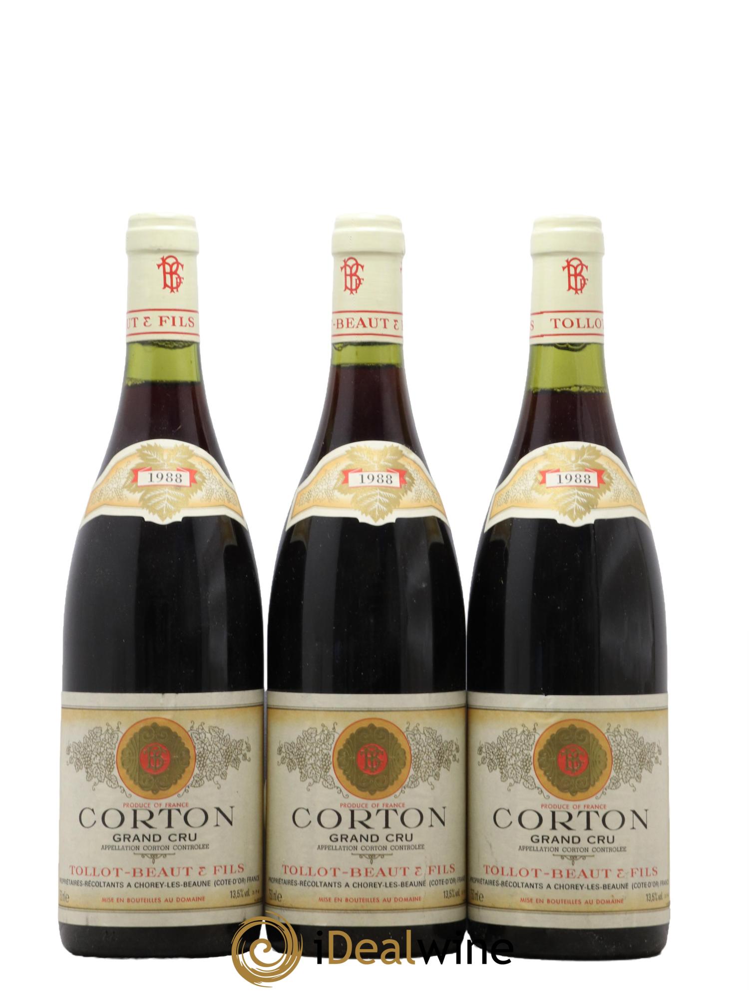 Corton Grand Cru Tollot Beaut (Domaine) 1988 - Lot de 3 bouteilles - 0