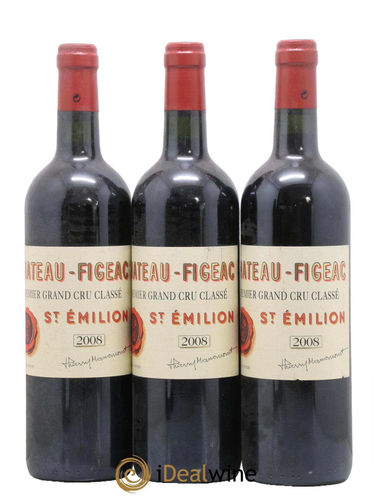Château Figeac 1er Grand Cru Classé A 2008 - Lotto di 3 bottiglie - 0