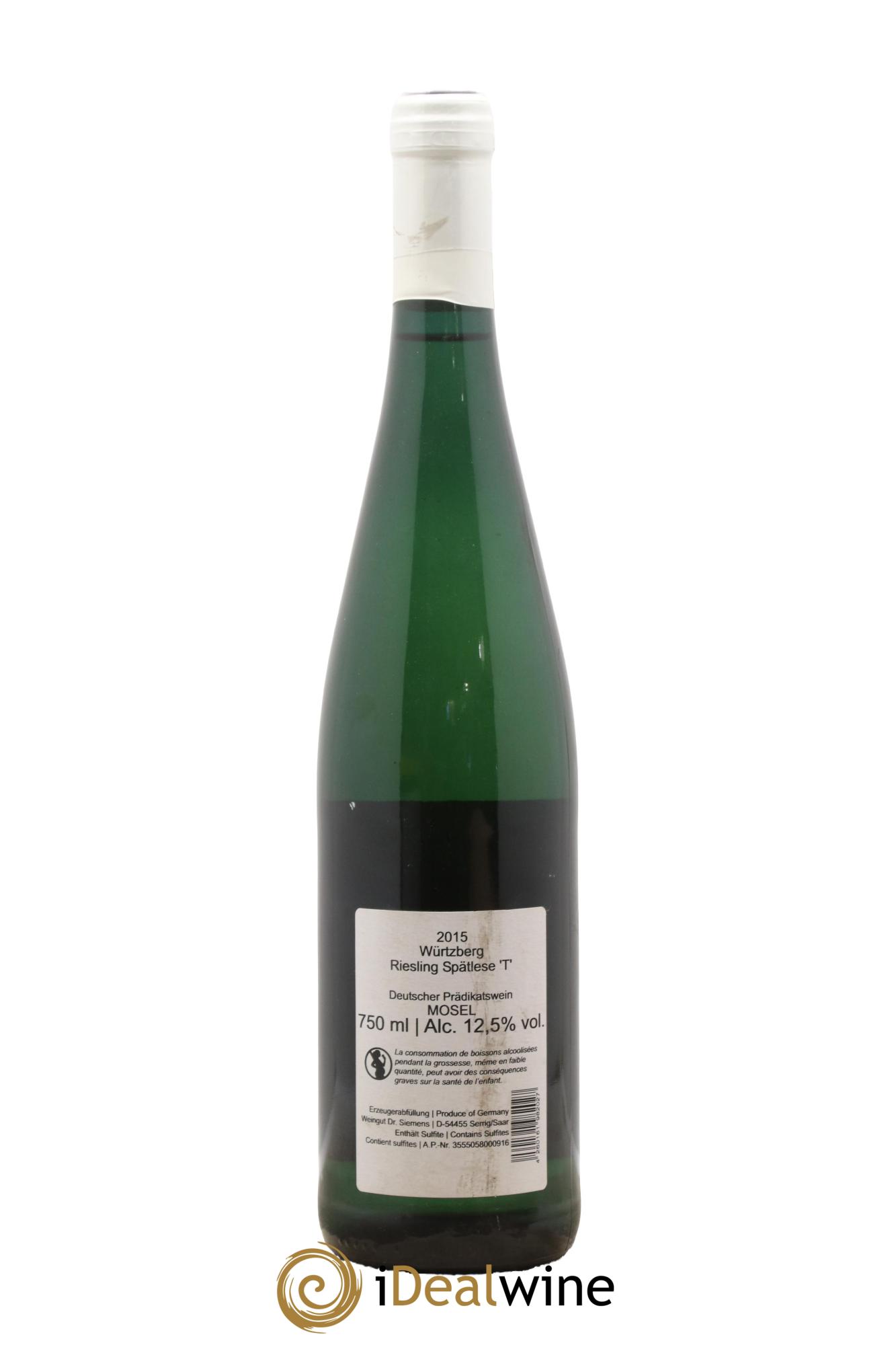 Allemagne Mosel-Saar Riesling Spatlese Dr Siemens 2015 - Lot de 1 bouteille - 1