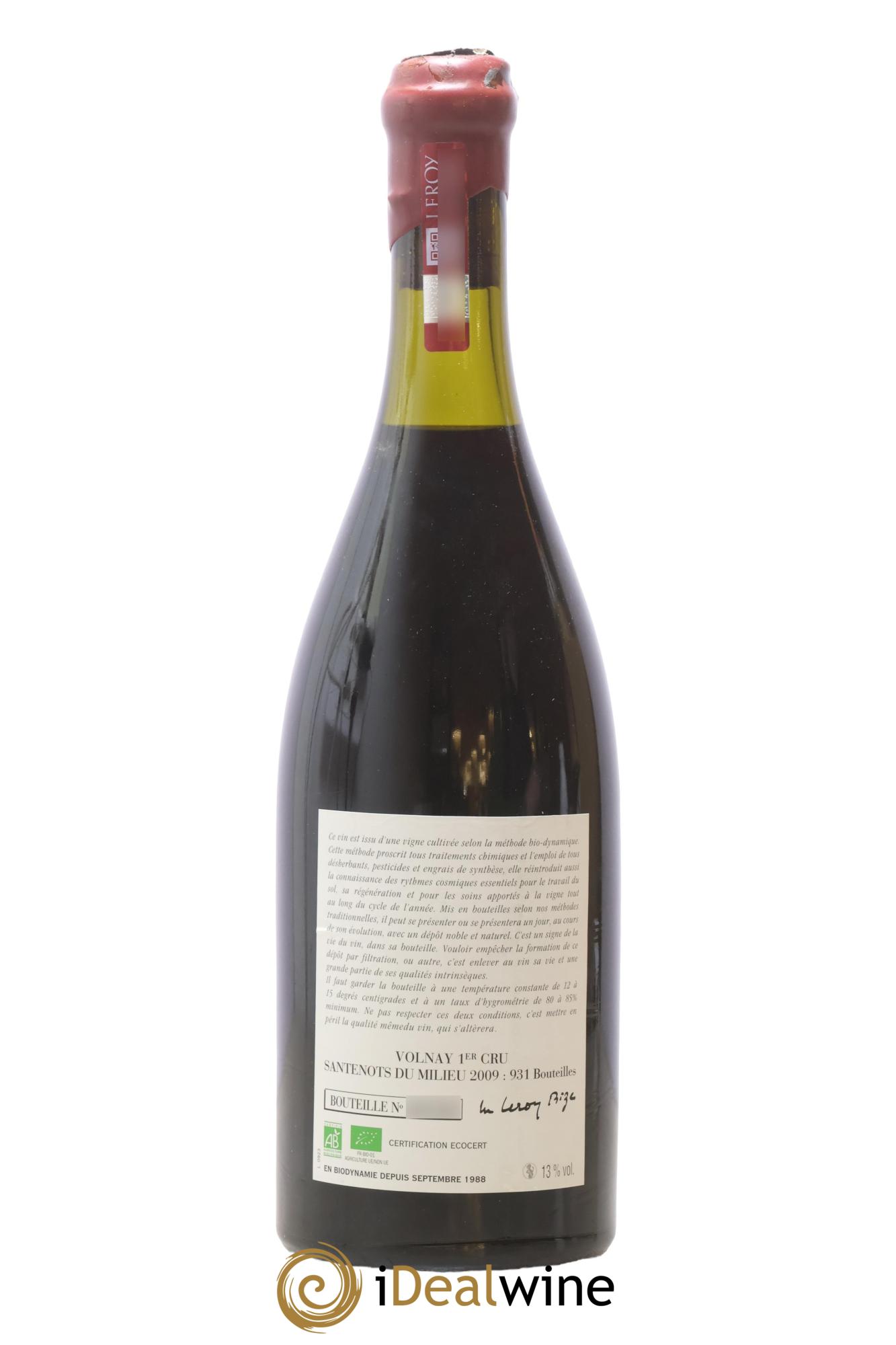 Volnay 1er Cru Santenots du Milieu Leroy (Domaine) 2009 - Lot of 1 bottle - 1