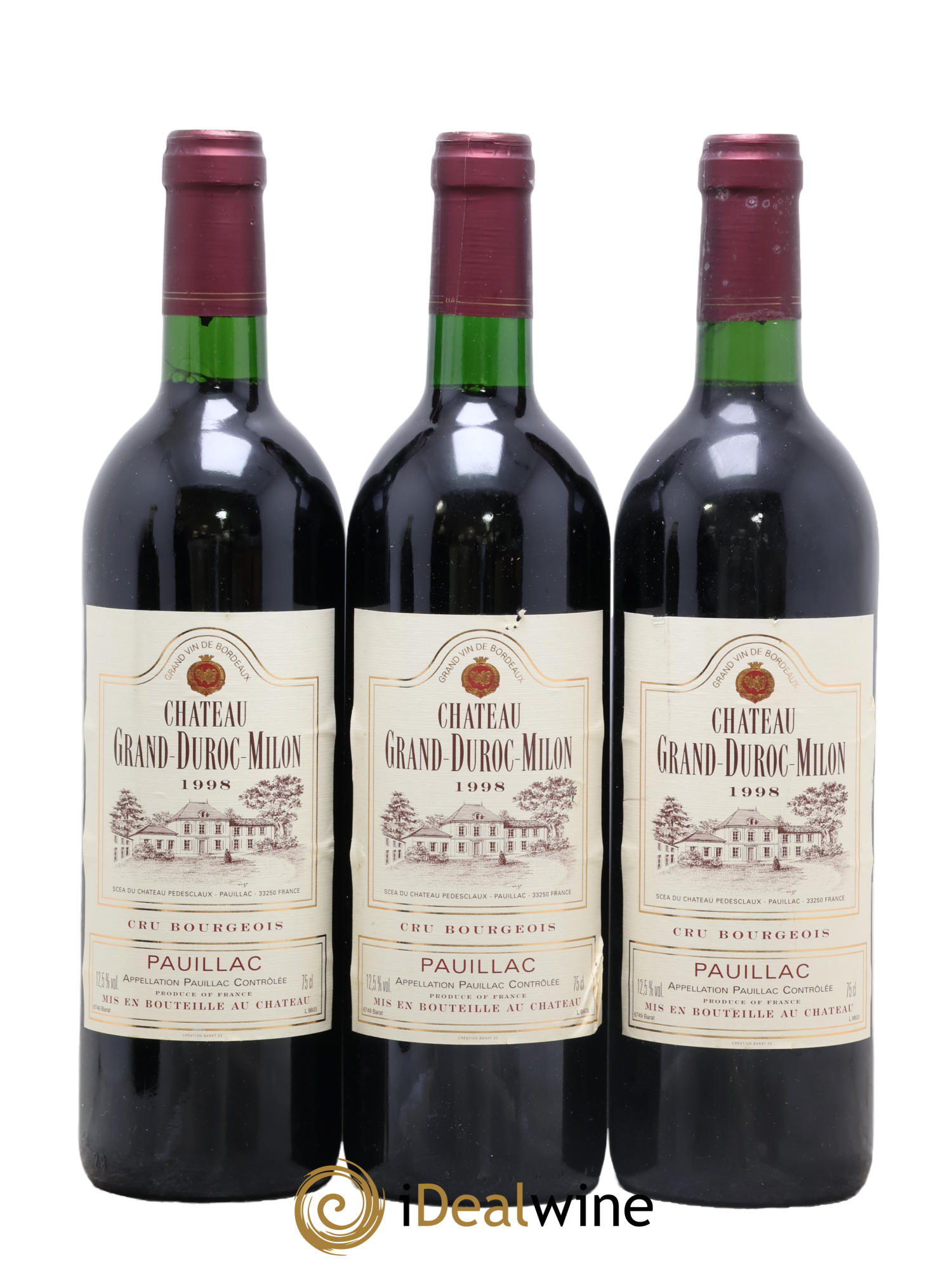 Pauillac Château Grand-Duroc-Milon 1998 - Lot de 3 bouteilles - 0