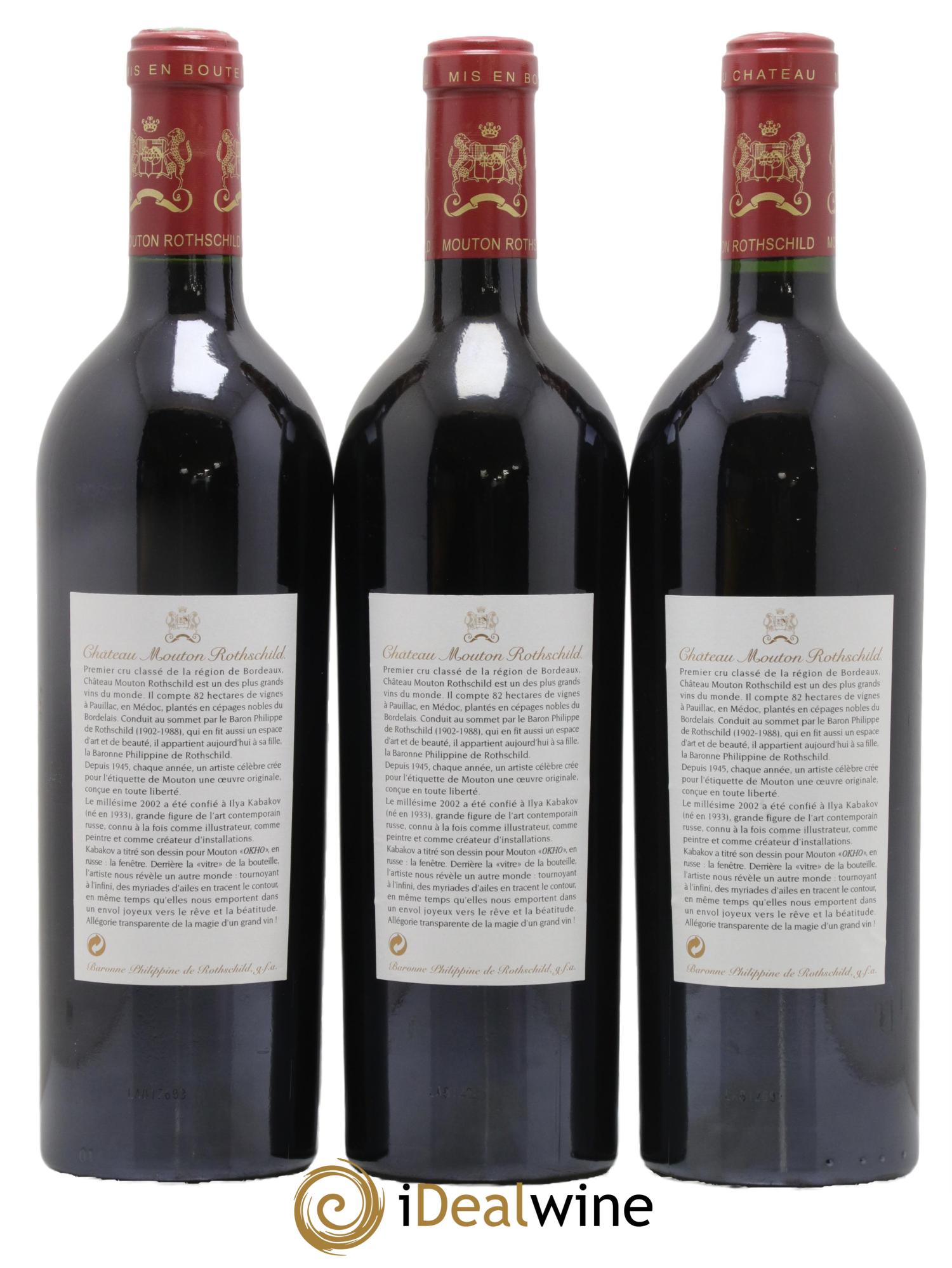 Château Mouton Rothschild 1er Grand Cru Classé 2002 - Lot de 3 bouteilles - 1