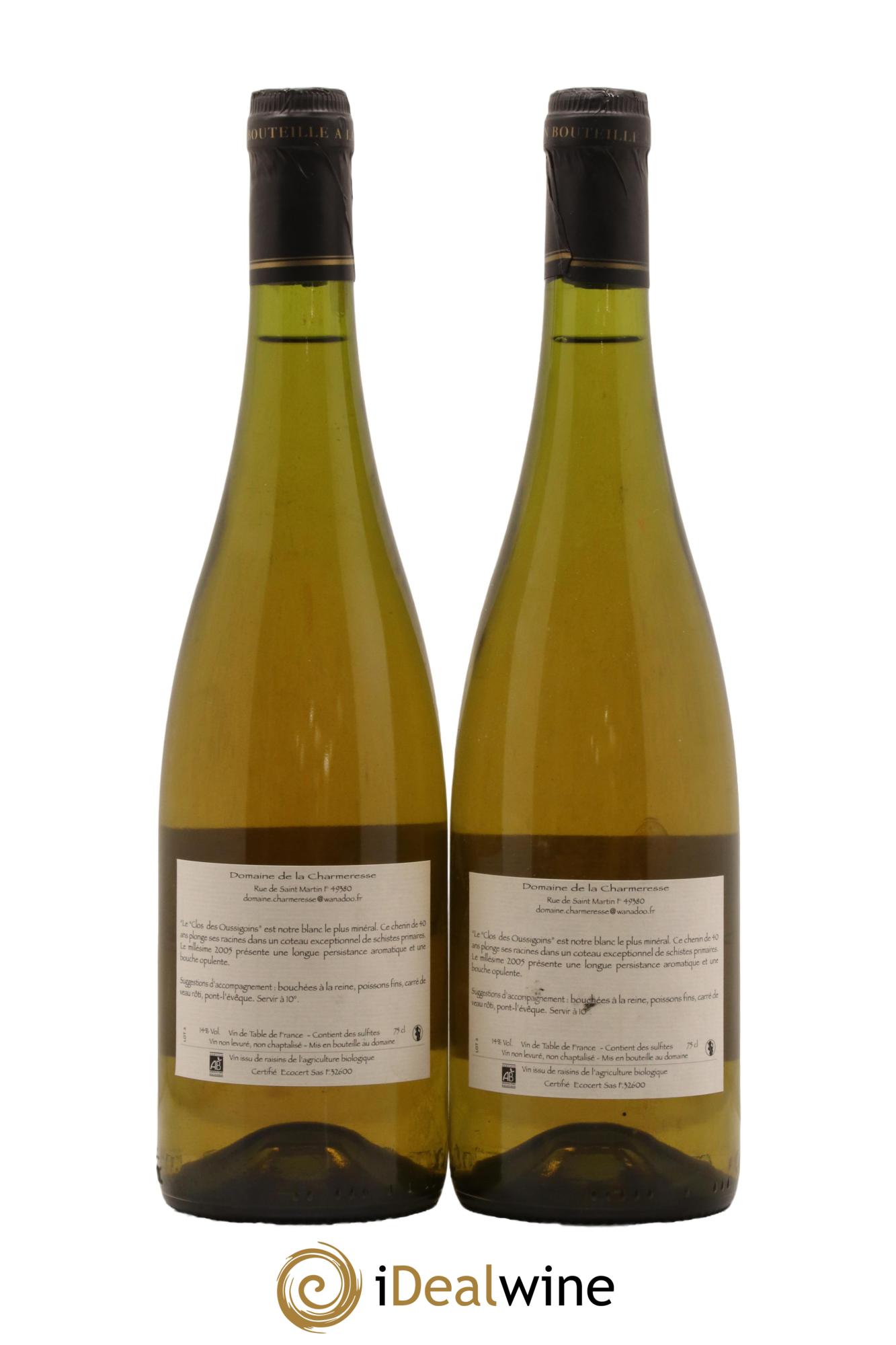 Vin de France Clos des Oussigoins Domaine de la Charmeresse 2005 - Lot de 2 bouteilles - 1