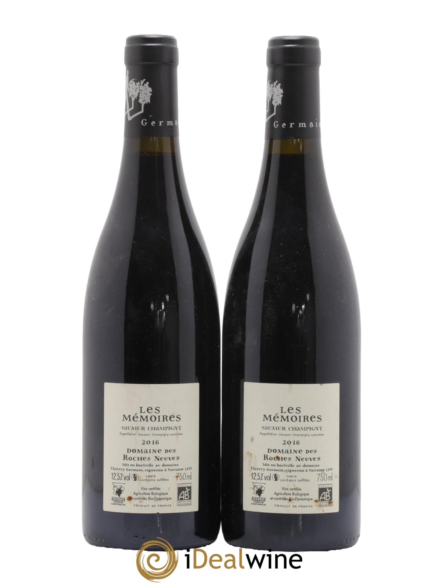 Saumur-Champigny Les Mémoires Domaine des Roches Neuves - Thierry Germain 2016 - Lot de 2 bouteilles - 1
