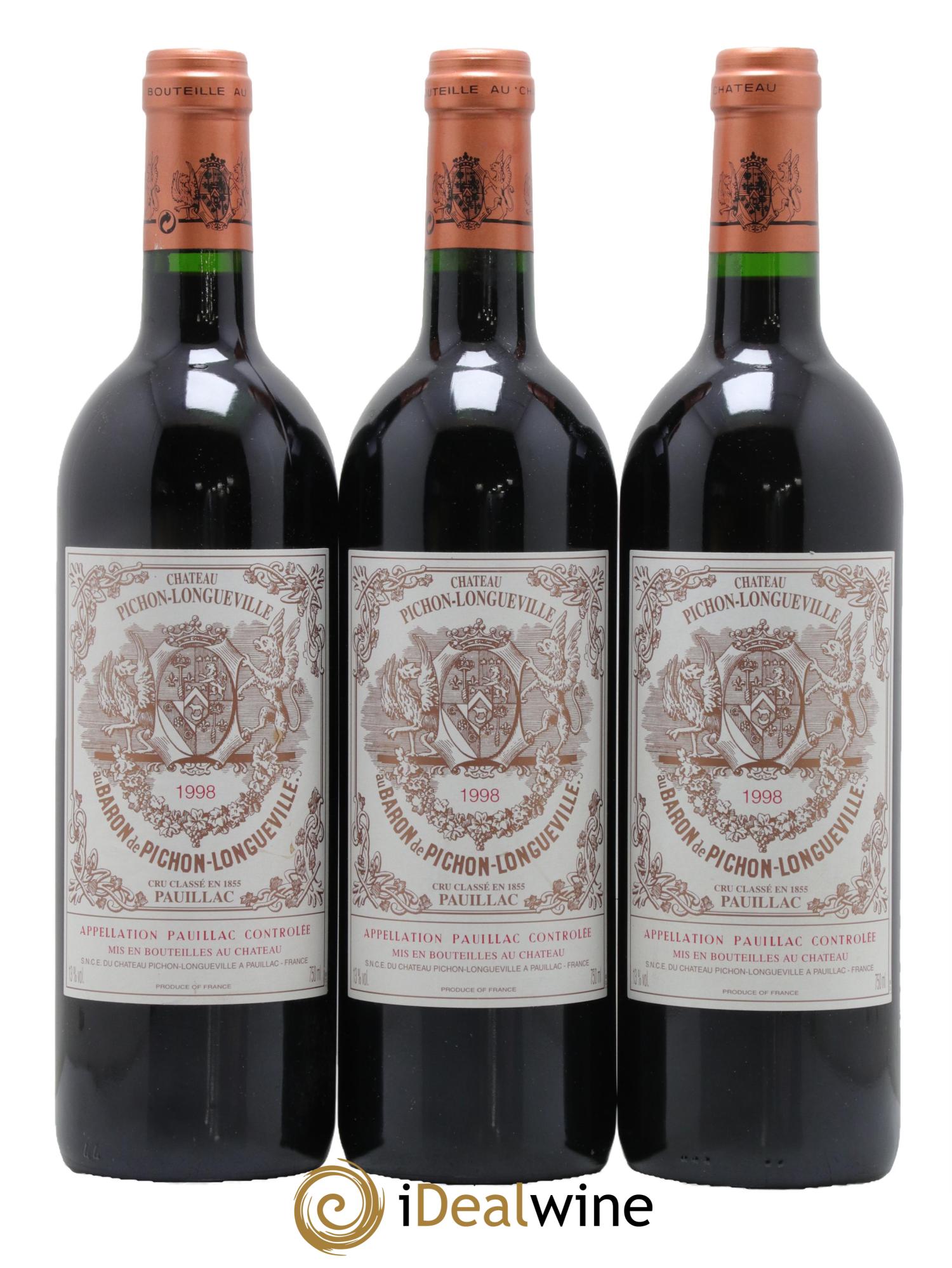 Pichon Longueville Baron 2ème Grand Cru Classé 1998 - Lot de 3 bouteilles - 0