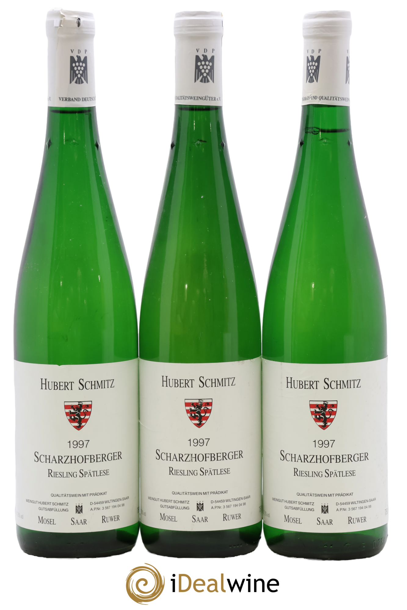 Vins Etrangers Allemagne Mosel Saar Riesling Spatlese Scharzhofberger Hubert Schmitz 1997 - Lot de 3 bouteilles - 0