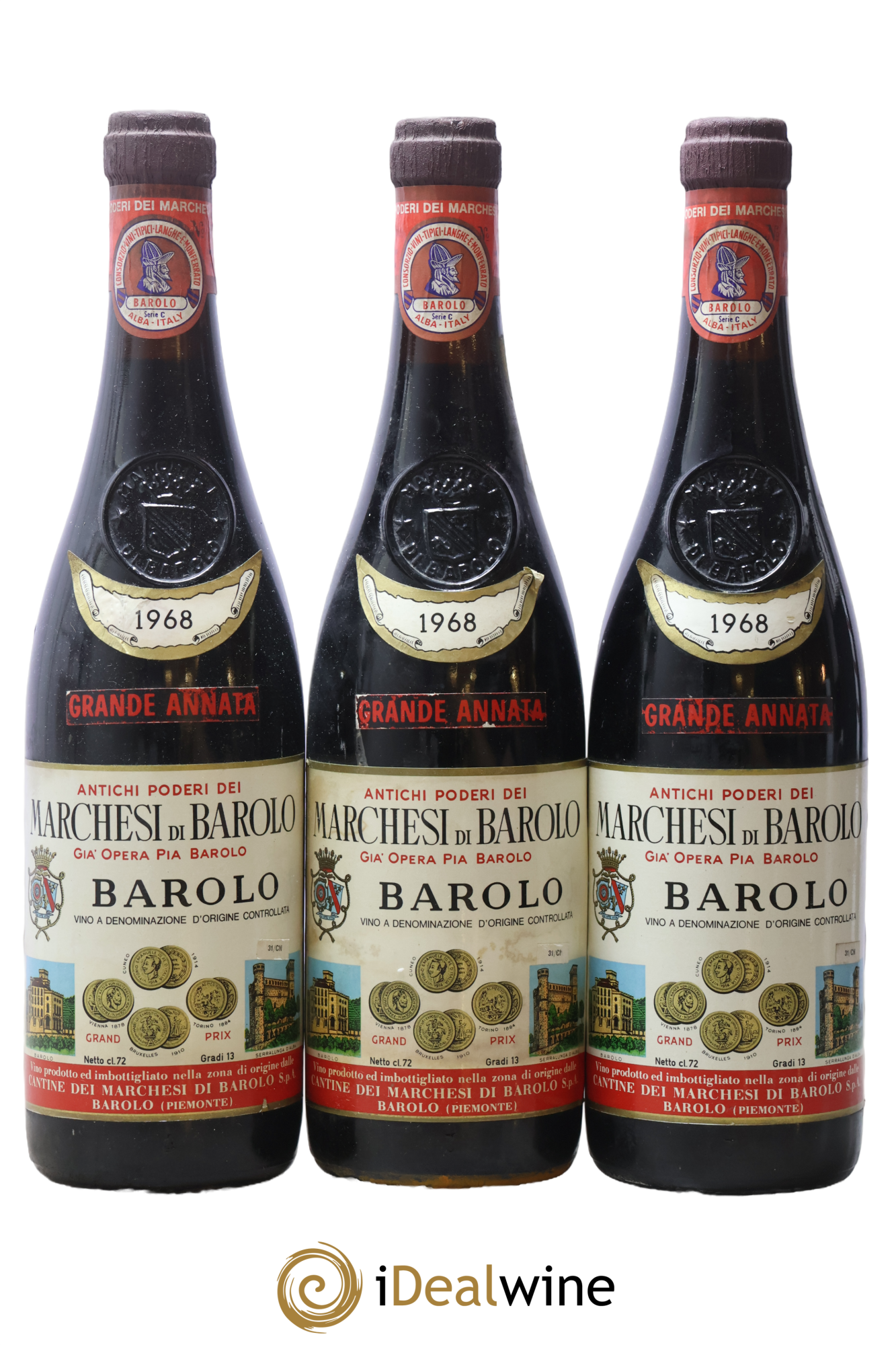 Barolo DOC Grande Annata Marchesi Di Barolo 1968 - Lotto di 3 bottiglie - 0