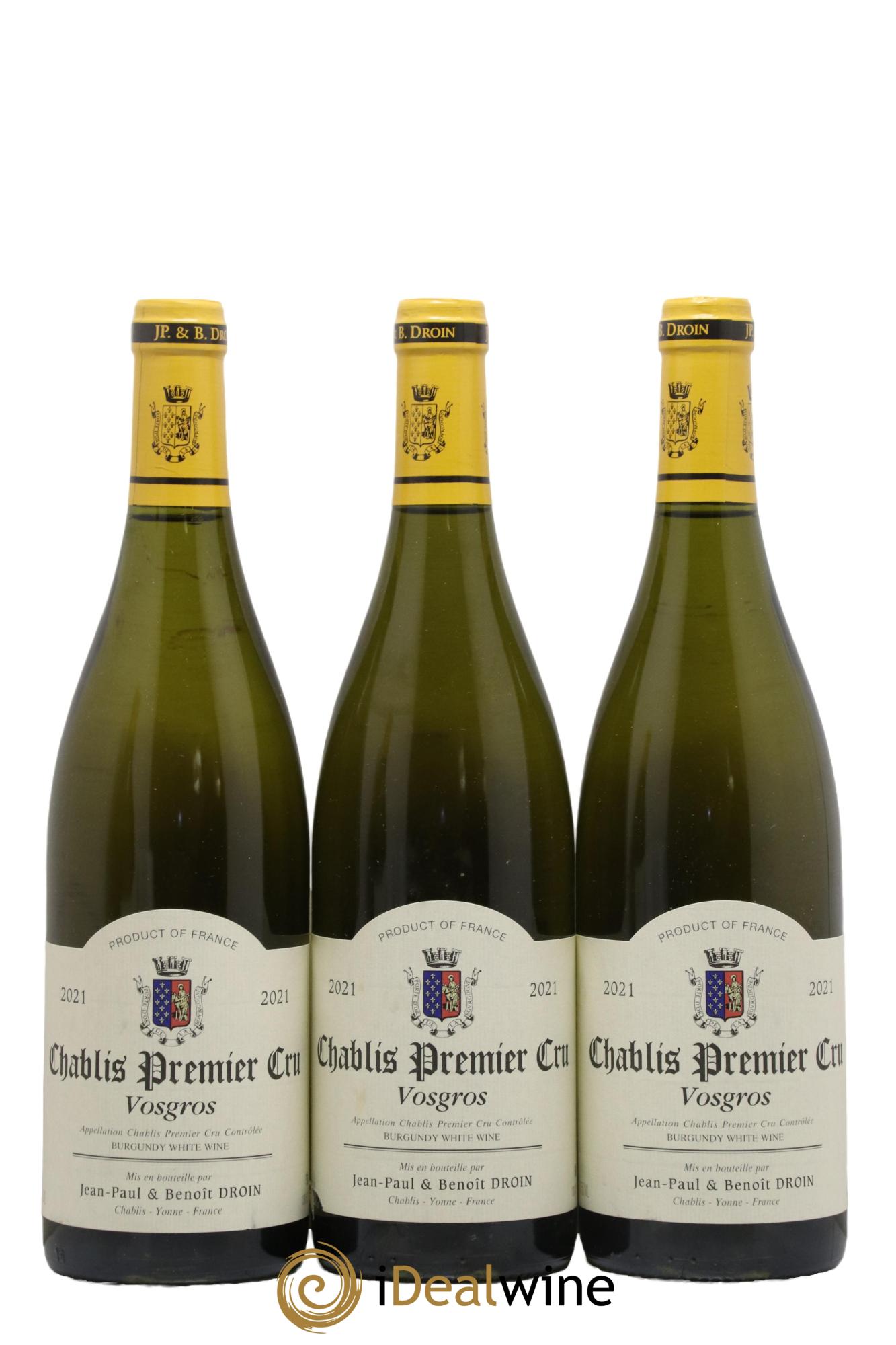 Chablis 1er Cru Vosgros Jean-Paul & Benoît Droin (Domaine) 2021 - Lot of 3 bottles - 0