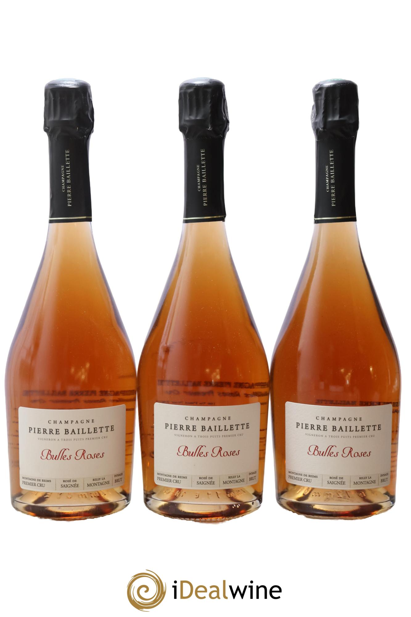 Champagne - Premier Cru Brut Bulles Roses Pierre Baillette 2015 - Lot de 3 bouteilles - 0