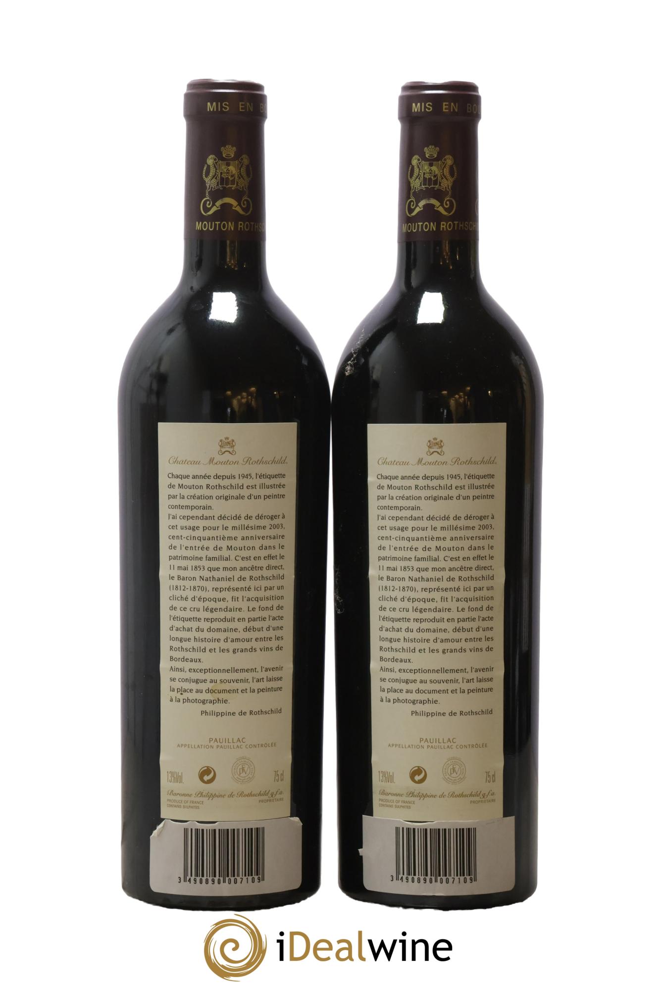 Château Mouton Rothschild 1er Grand Cru Classé 2003 - Lot de 2 bouteilles - 1