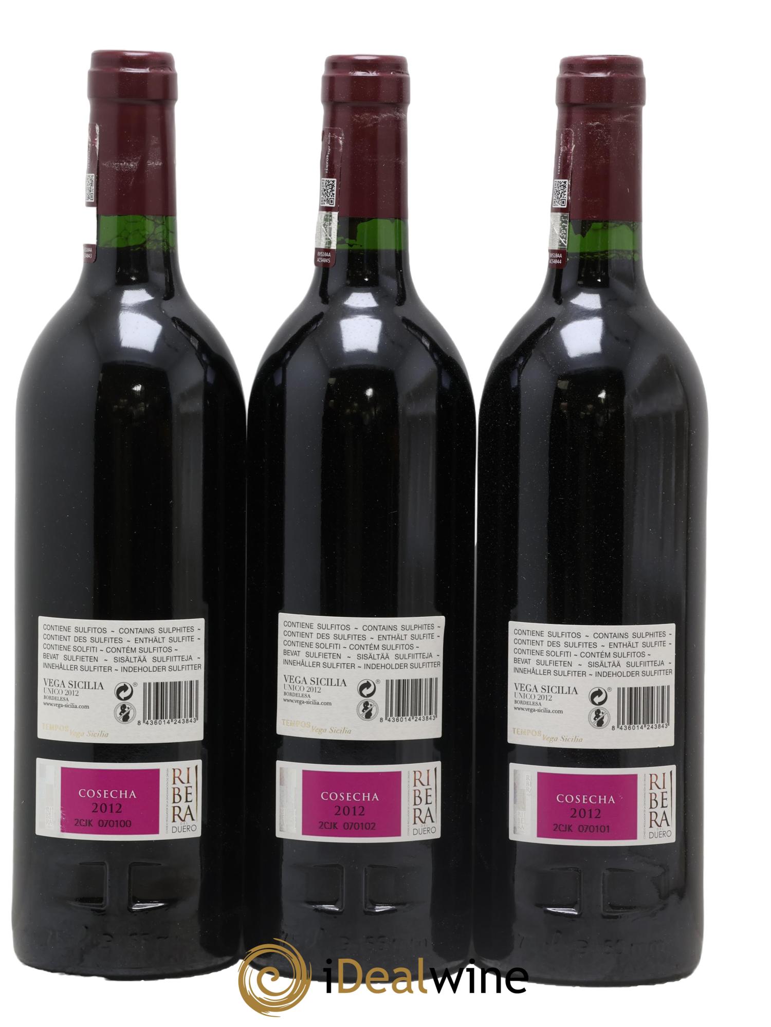 Ribera Del Duero DO Vega Sicilia Unico Famille Alvarez 2012 - Lot of 3 bottles - 1