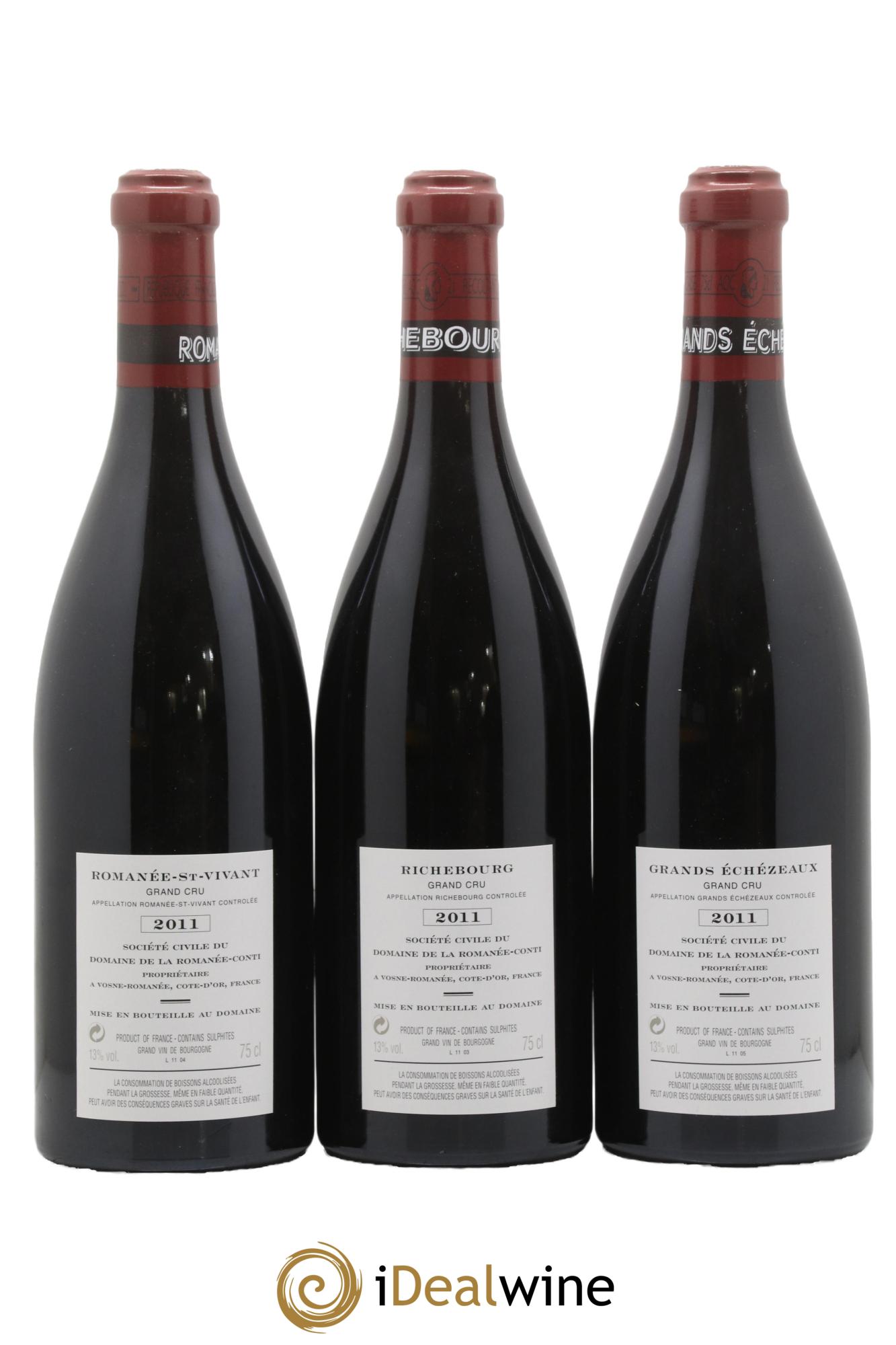 Caisse Domaine de la Romanée Conti Domaine de la Romanée-Conti 2 Echézeaux, 2 Grands-Echézeaux, 2 Romanée-Saint-Vivant, 2 Richebourg, 3 Tâches, 1 Romanée-Conti 2011 - Lot de 12 bouteilles - 8