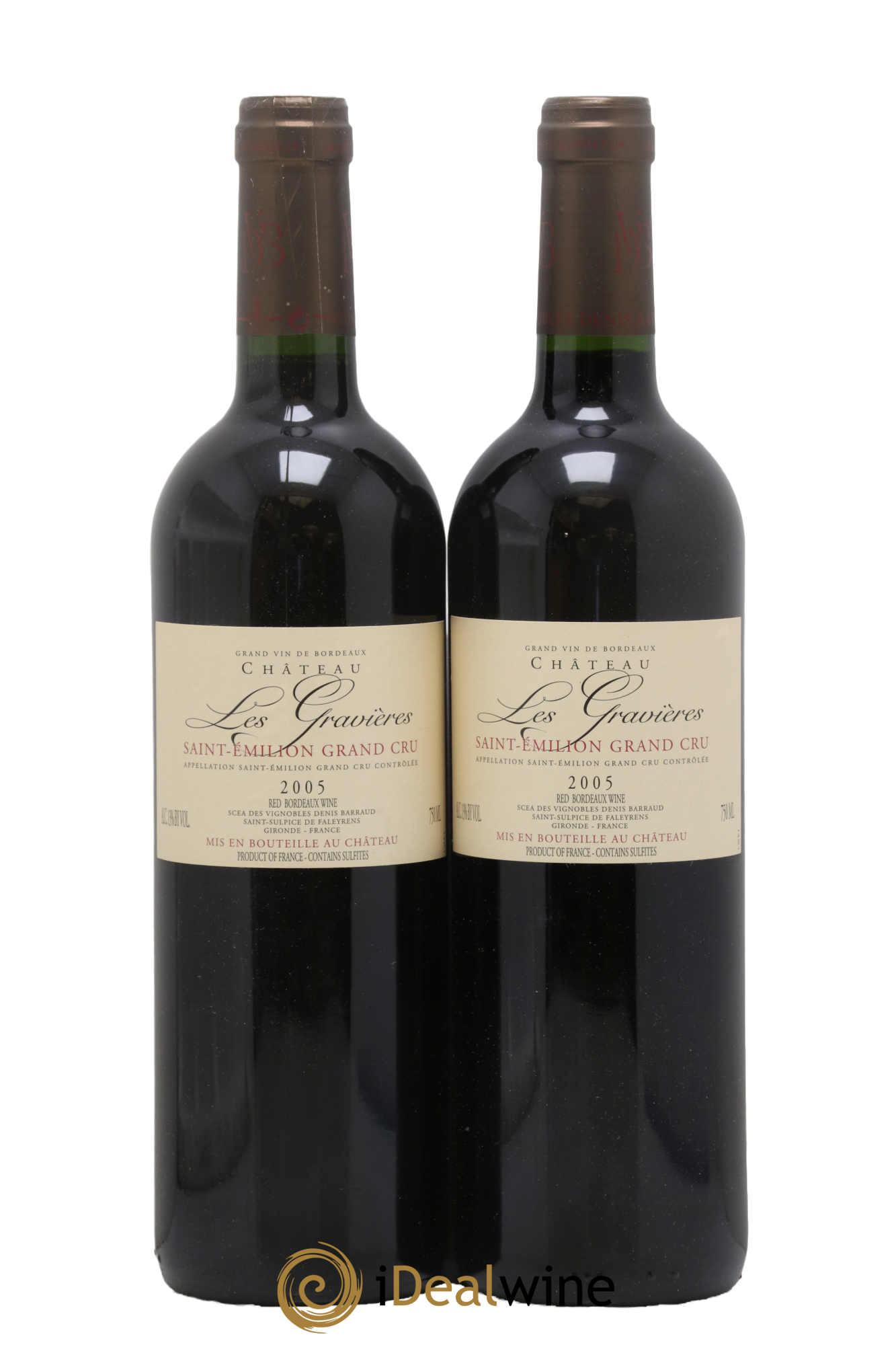 Saint-Émilion Grand Cru Chateau Les Gravieres 2005 - Lot de 2 bouteilles - 0