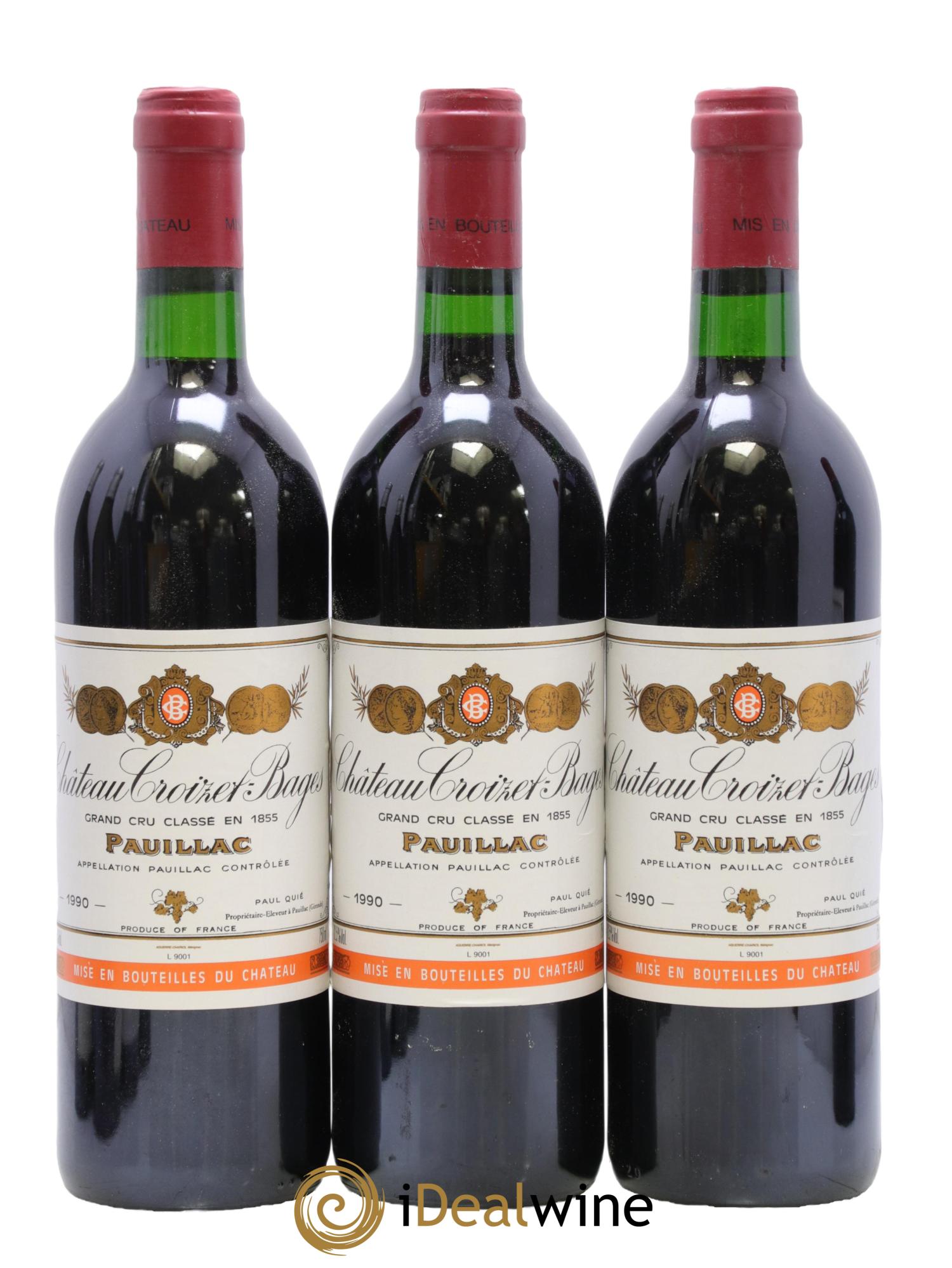 Château Croizet Bages 5ème Grand Cru Classé 1990 - Posten von 3 Flaschen - 0