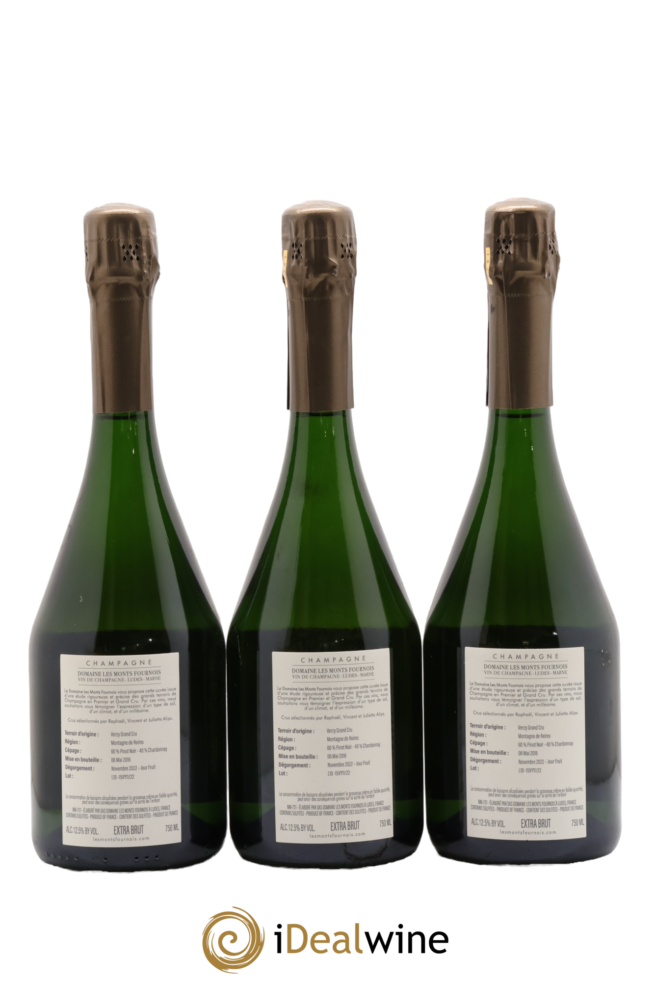 Champagne Verzy Grand Cru Extra Brut Solera Montagne Domaine Les Monts Fournois - Lot de 3 bouteilles - 1