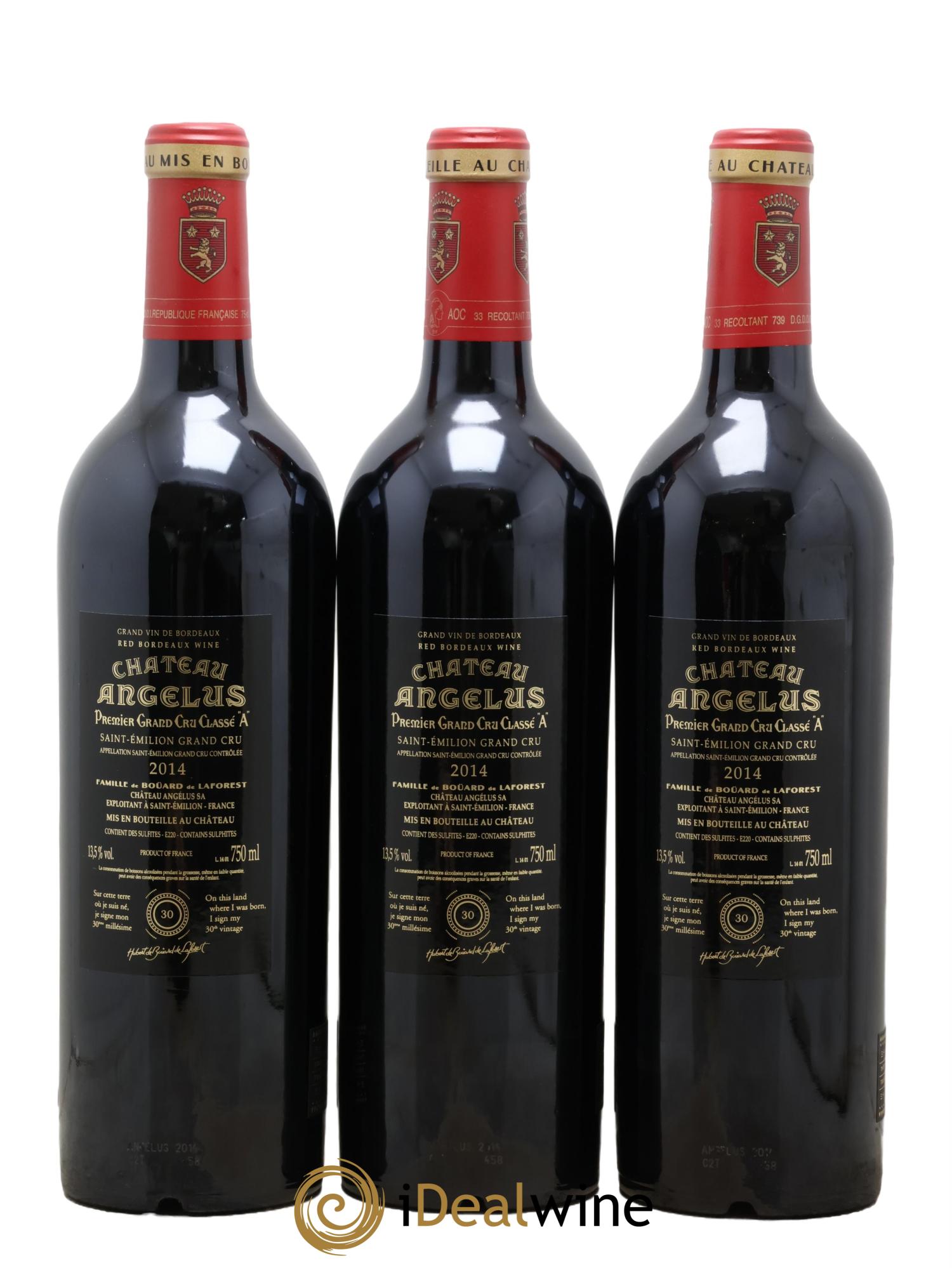 Château Angélus 1er Grand Cru Classé A 2014 - Lot of 3 bottles - 1