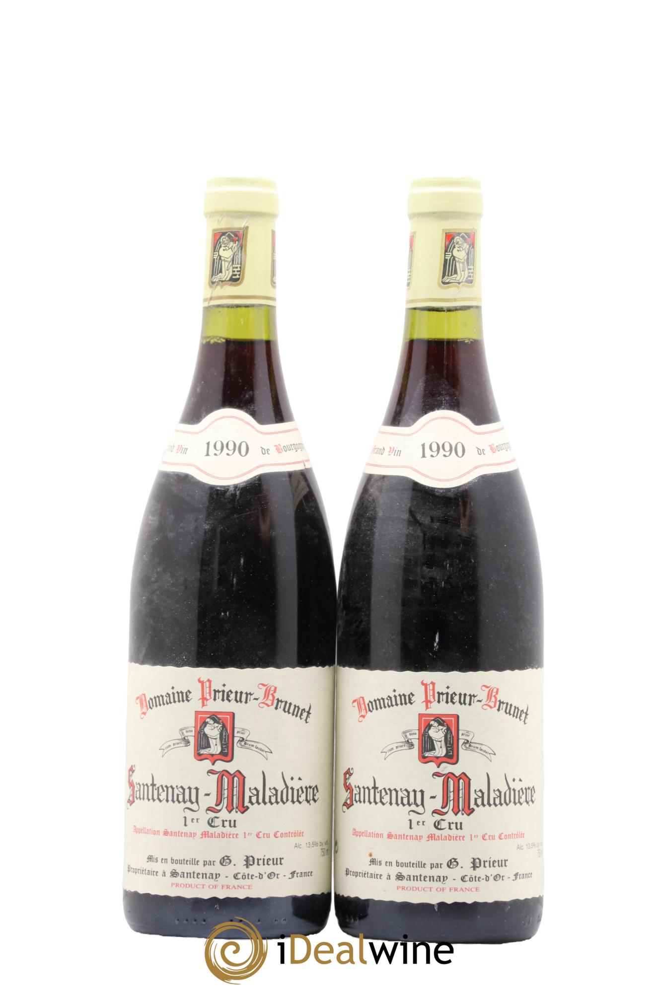 Santenay 1er Cru Maladiere 1er Cru Domaine Prieur Brunet 1990 - Lot de 2 bouteilles - 0