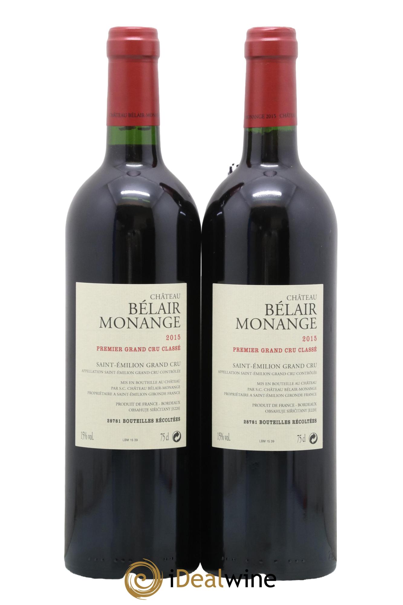 Château Belair (Belair-Monange) 1er Grand Cru Classé B 2015 - Lot de 2 bouteilles - 1