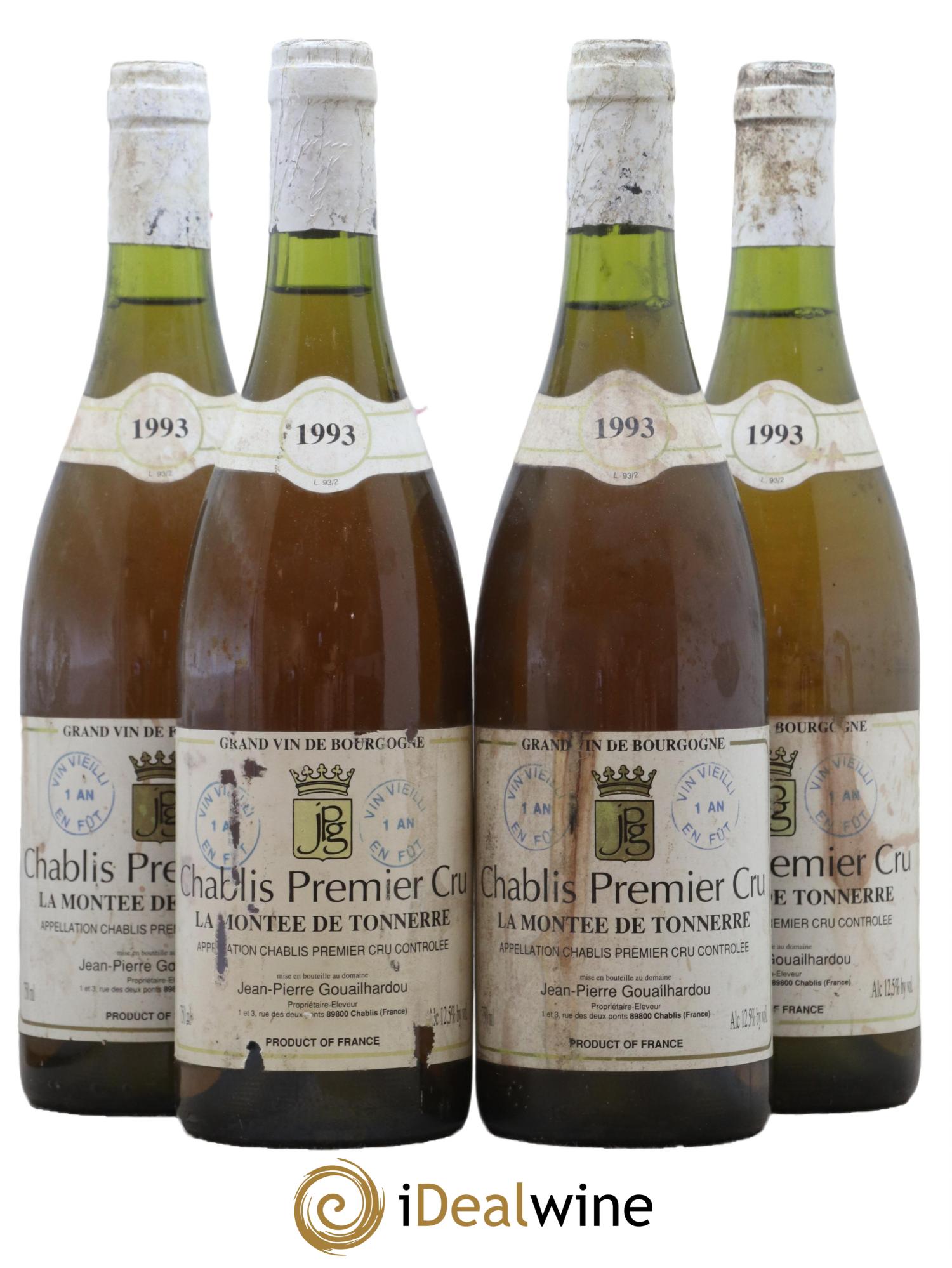 Chablis 1er Cru Montee de Tonnerre Domaine Jean Pierre Gouailhardou 1993 - Lot de 4 bouteilles - 0