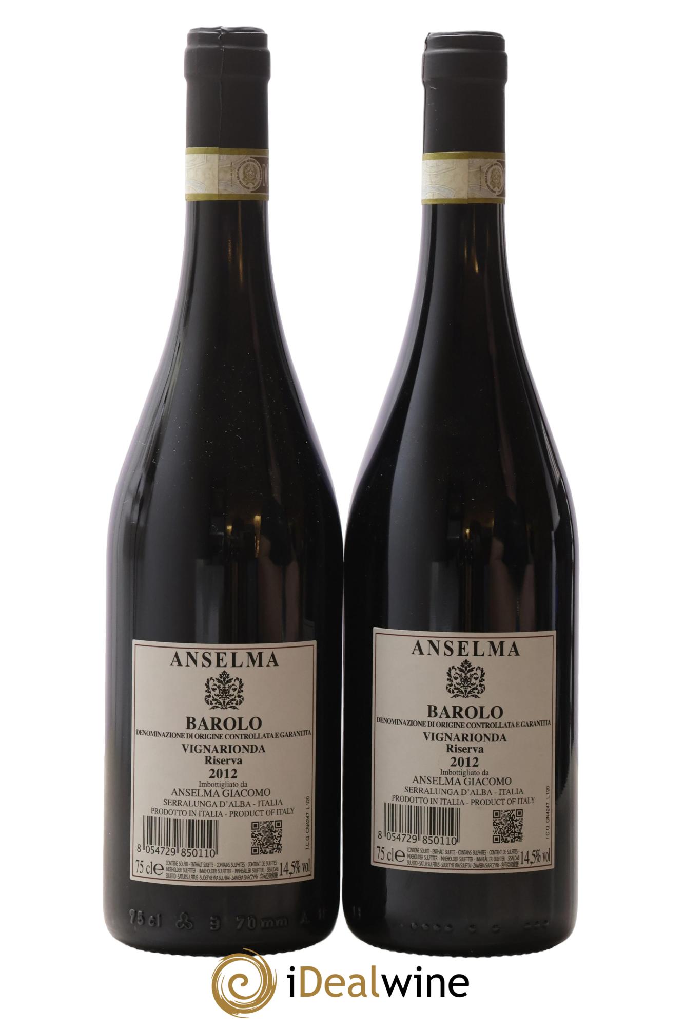Barolo DOC Vignarionda Riserva Anselma 2012 - Posten von 2 Flaschen - 1