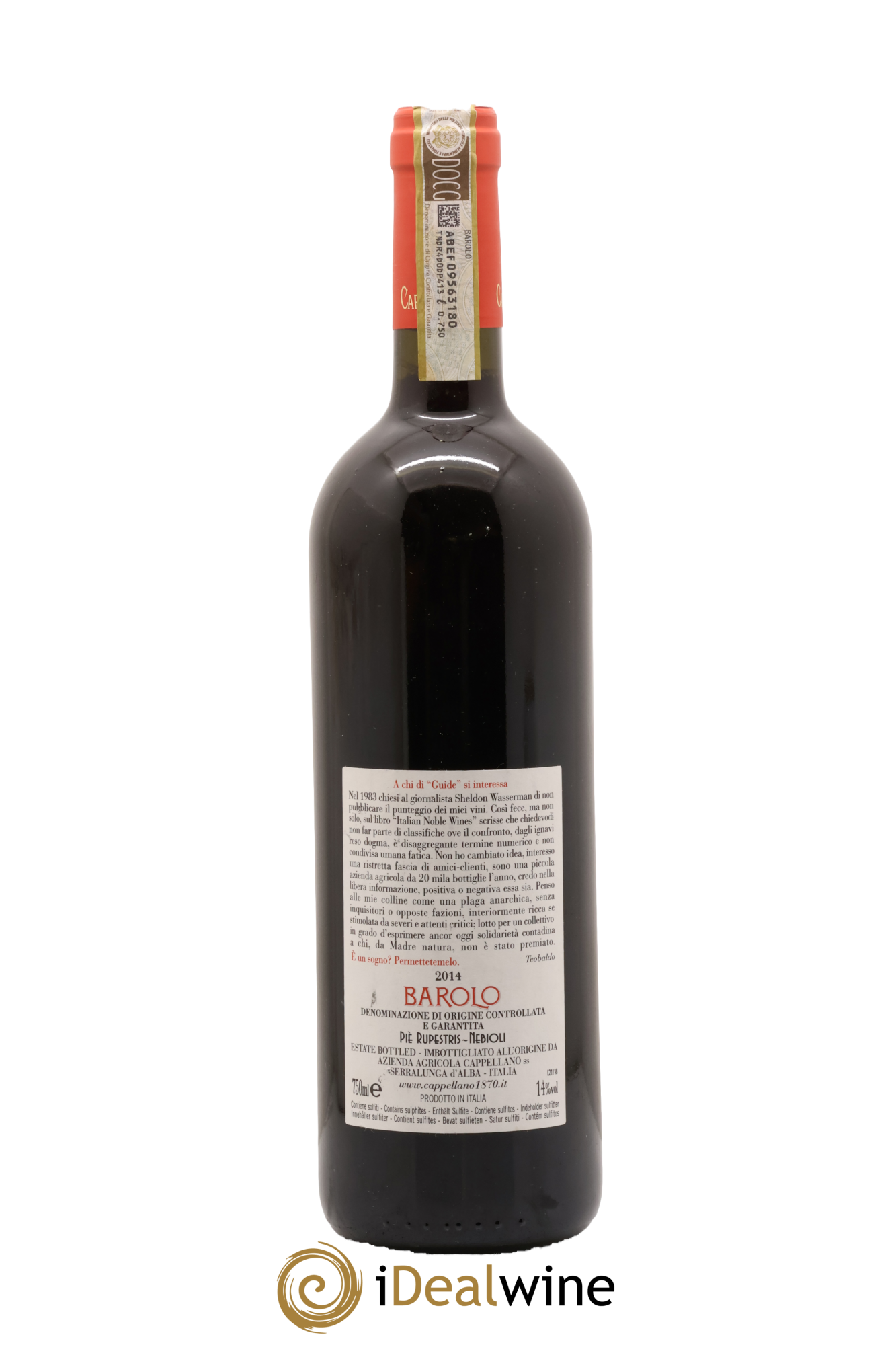 Barolo DOCG Pie Rupestris Cappellano 2014 - Lot de 1 bouteille - 1