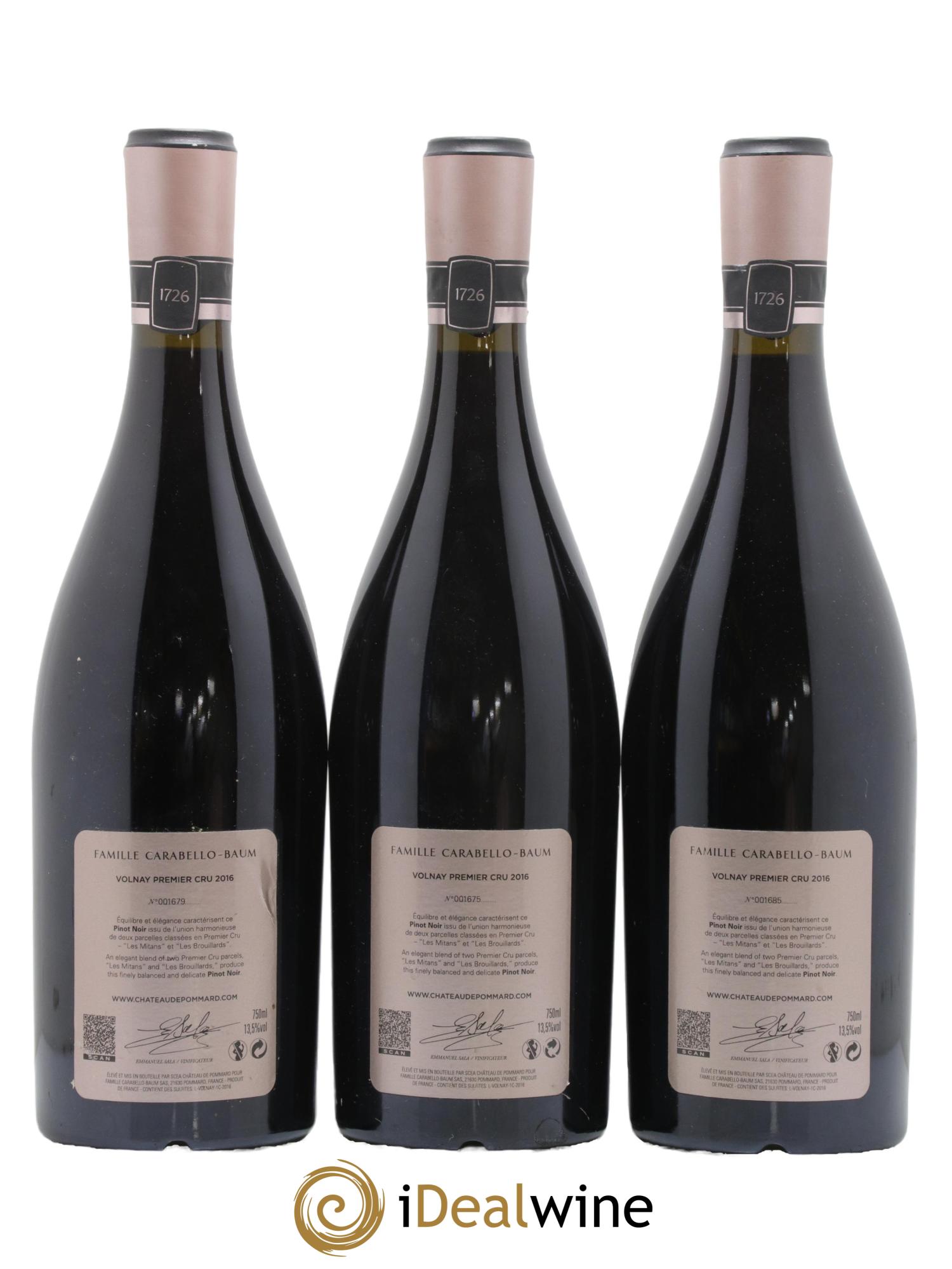 Volnay 1er Cru Chateau de Pommard 2016 - Lot de 3 bouteilles - 1