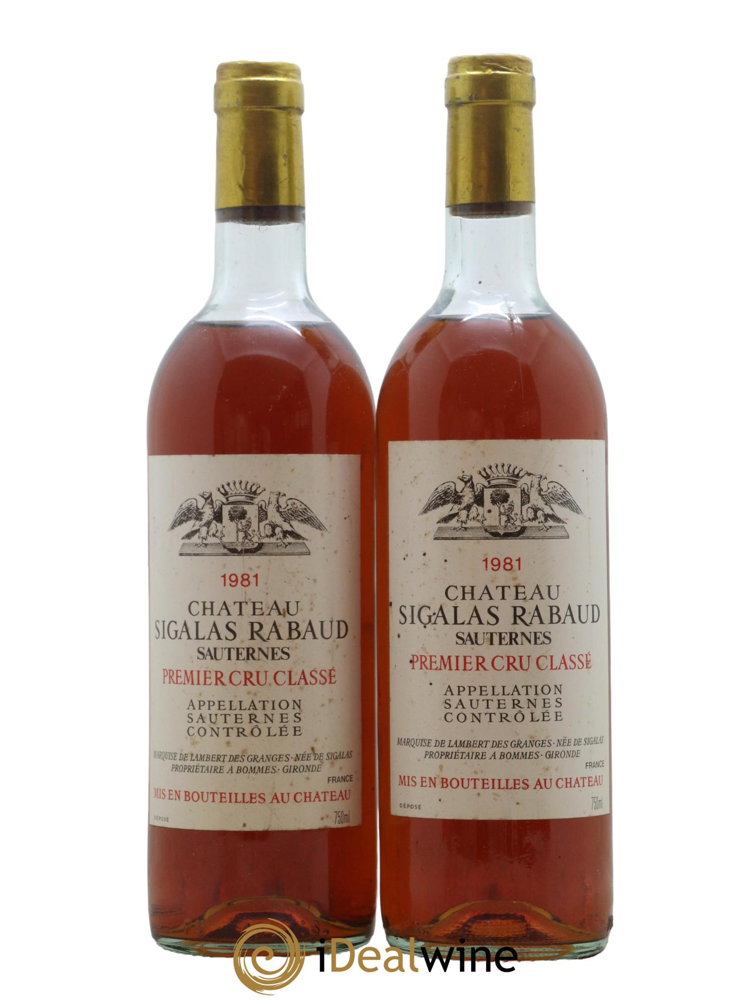 Château Sigalas Rabaud 1er Grand Cru Classé 1981 - Lotto di 2 bottiglie - 0