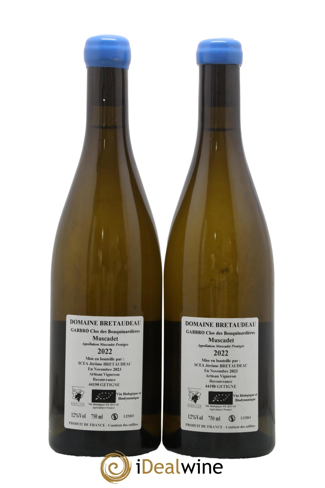 Muscadet-Sèvre-et-Maine Gabbro Clos des Bouquinardières Jérôme Bretaudeau - Domaine de Bellevue 2022 - Lot de 2 bouteilles - 1