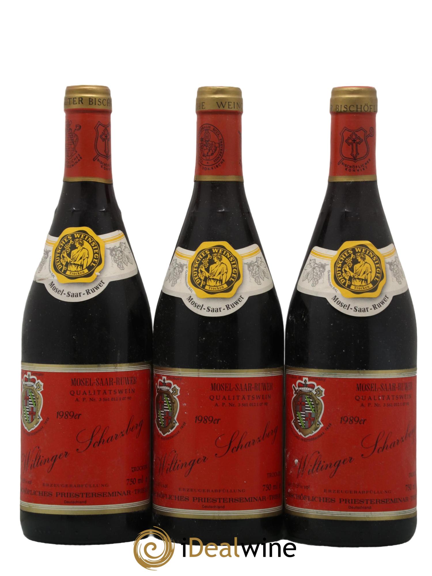 Allemagne Bischofliches Priesterseminar Wiltinger Scharzberg Rotwein trocken 1989 - Lot de 3 bouteilles - 0