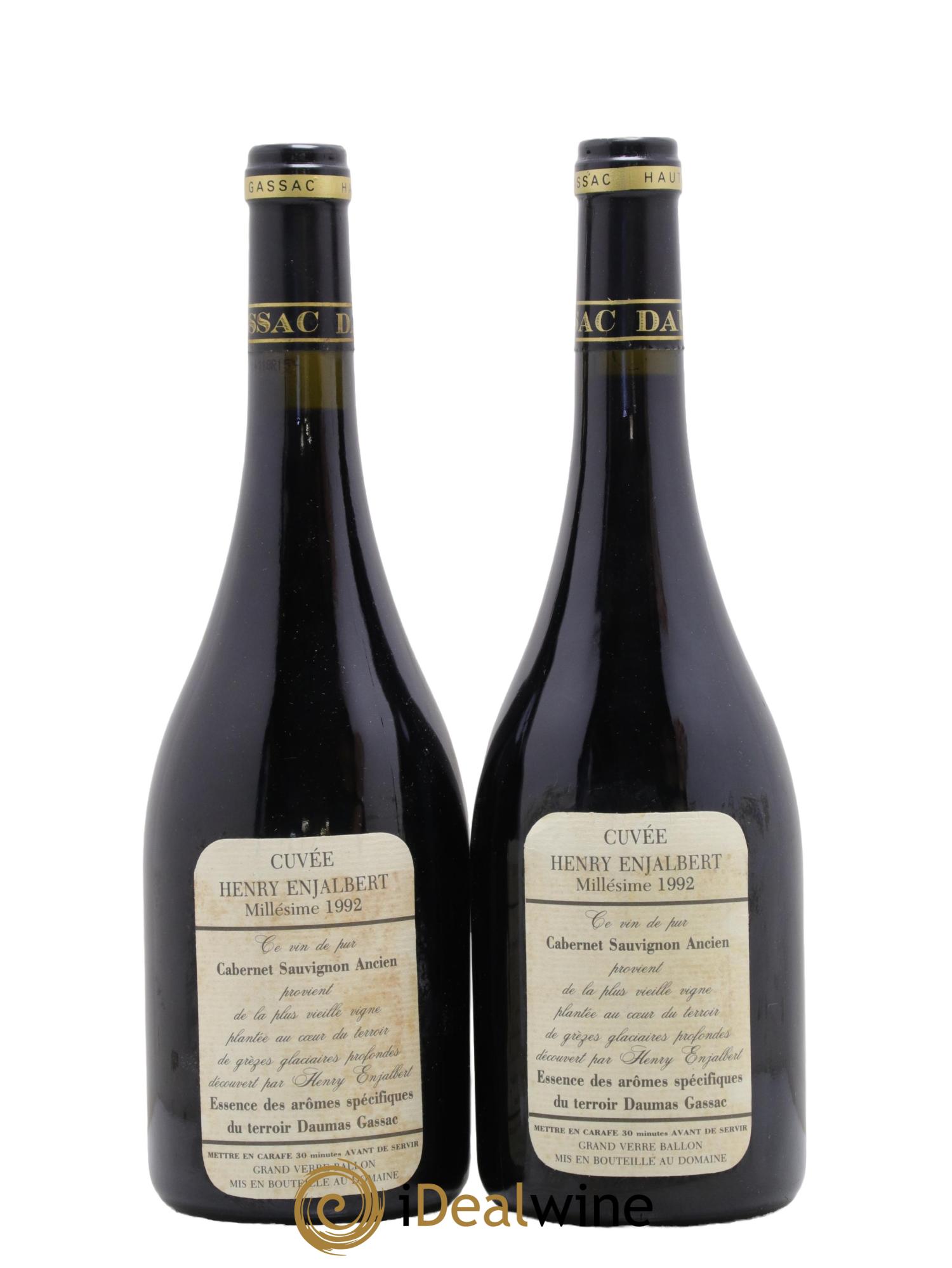 IGP Pays d'Hérault Mas de Daumas Gassac Cuvée Henry Enjalbert Famille Guibert de La Vaissière Cuvée Enjalbert Mas Daumas Gassac 1992 - Lot de 2 bouteilles - 1