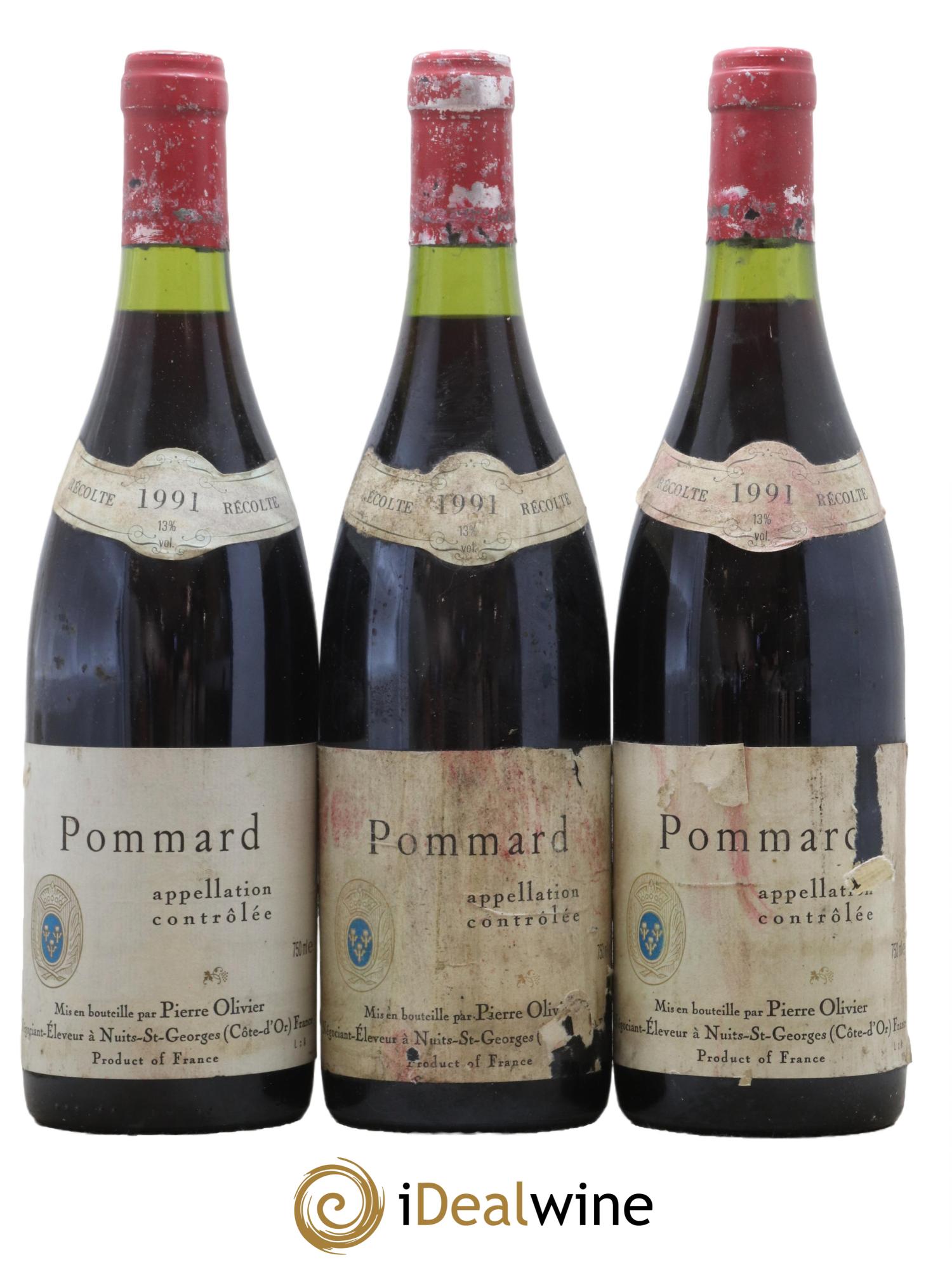 Pommard Domaine Pierre Olivier 1991 - Lot de 3 bouteilles - 0