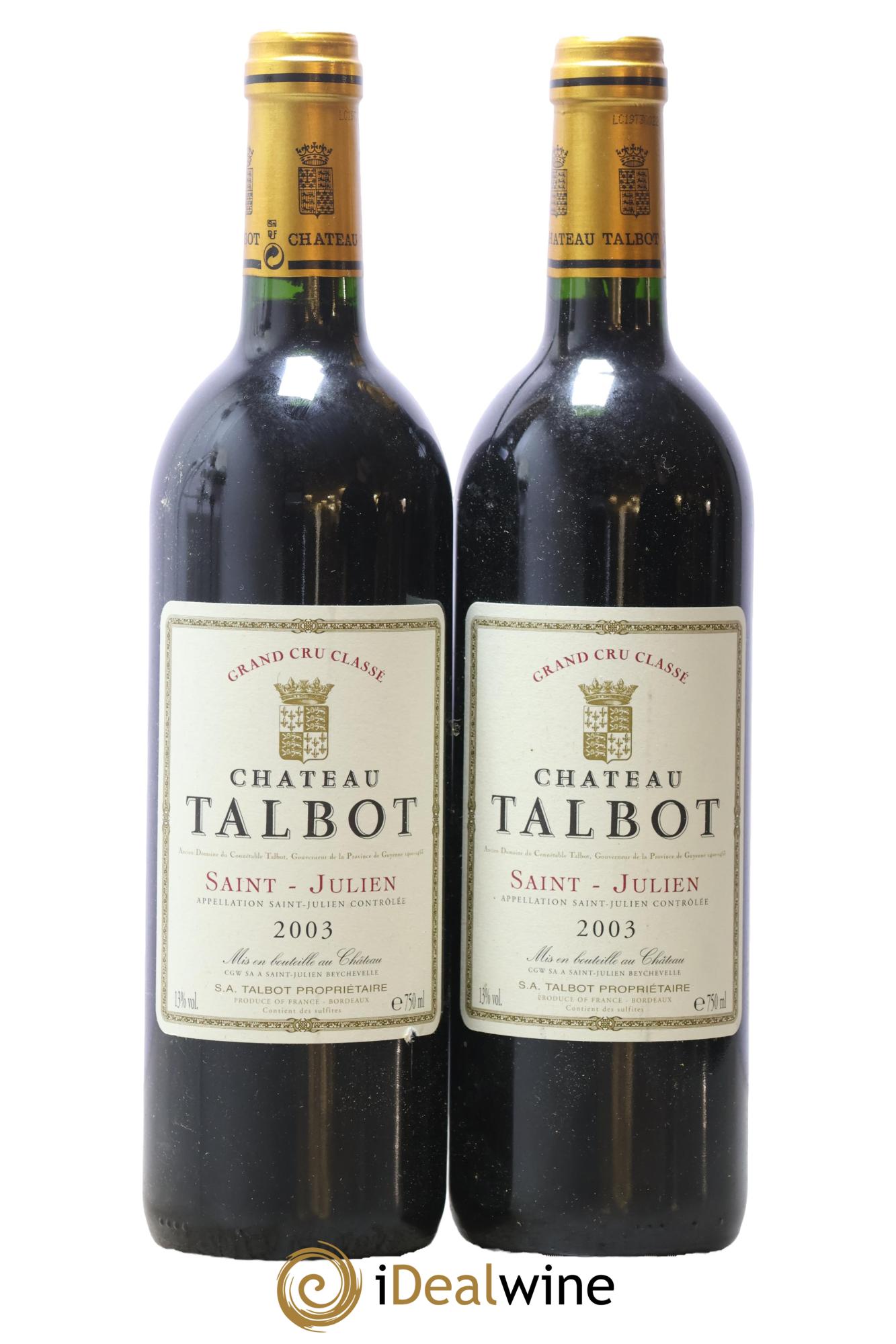 Château Talbot 4ème Grand Cru Classé 2003 - Lotto di 2 bottiglie - 0