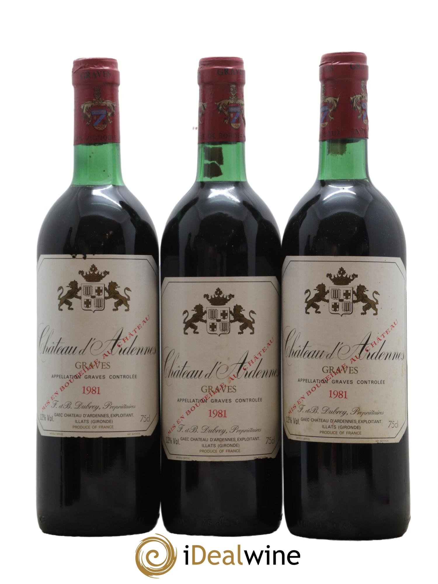 Graves Chateau d Ardennes 1981 - Lot de 3 bouteilles - 0