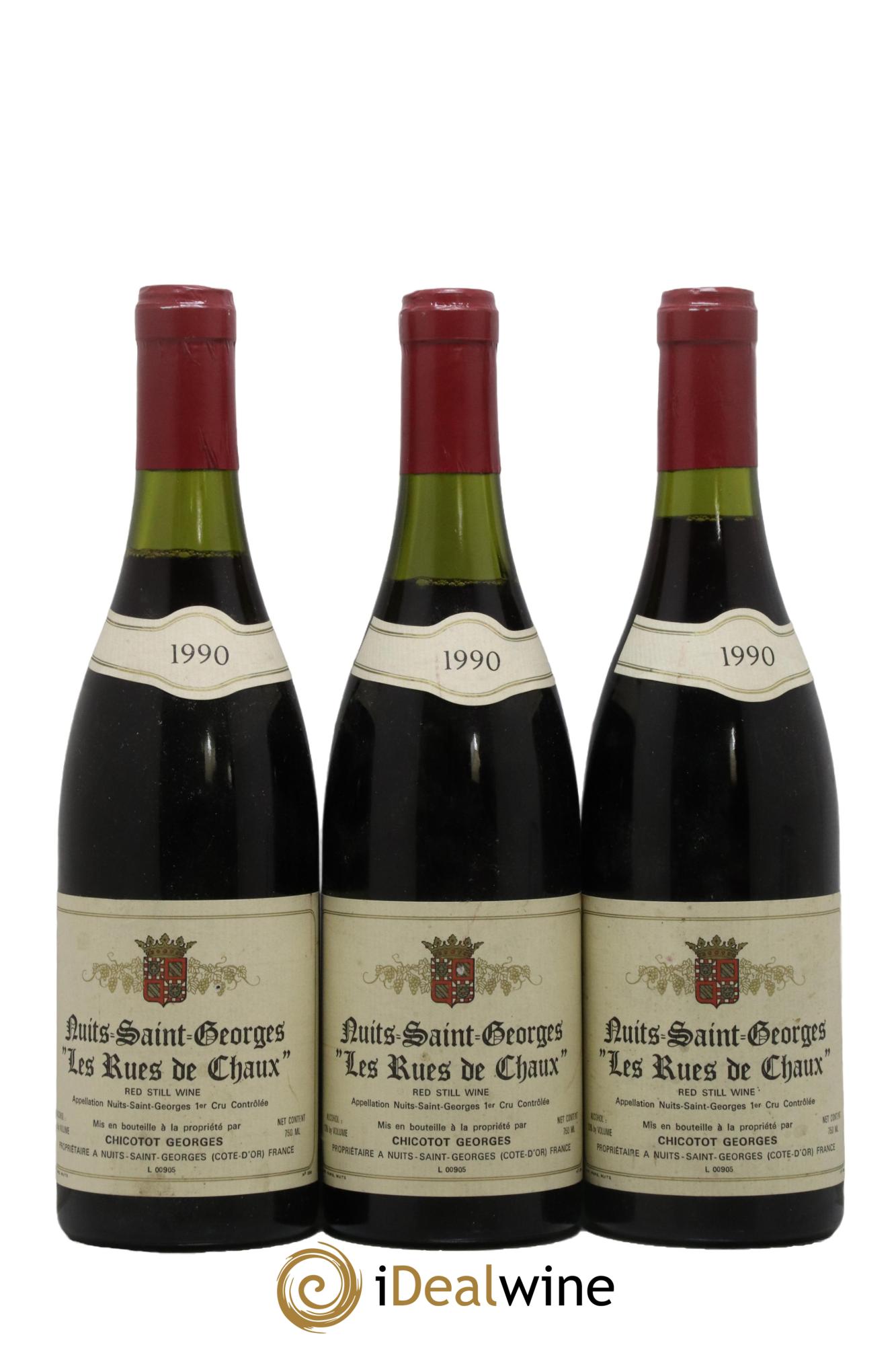 Nuits-Saint-Georges 1er Cru Rues de Chaux Chicotot 1990 - Lot of 3 bottles - 0