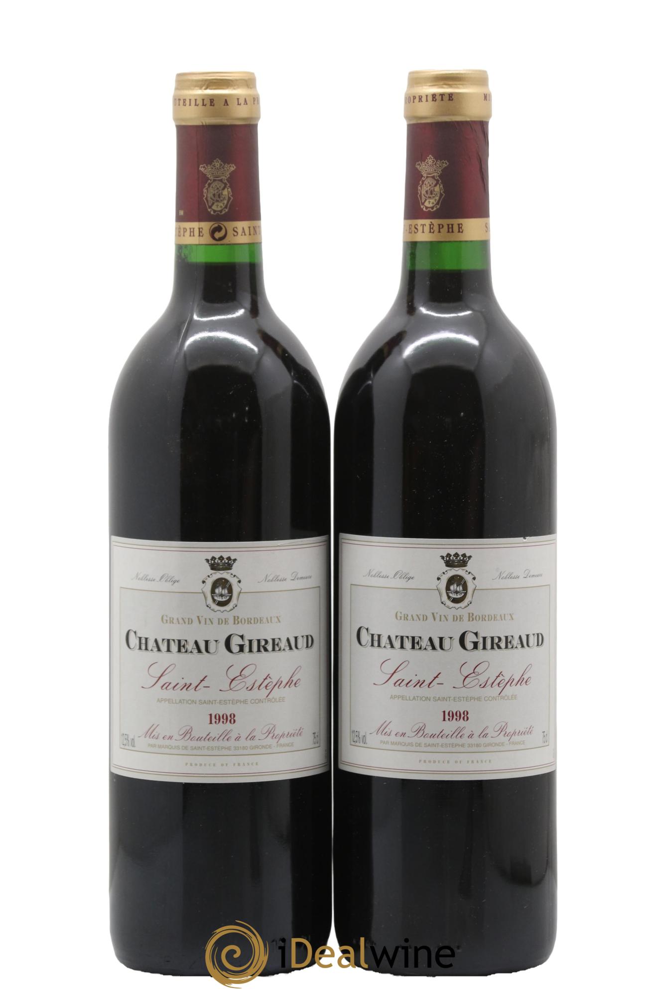 Saint-Estèphe Château Gireaud 1998 - Lot de 2 bouteilles - 0