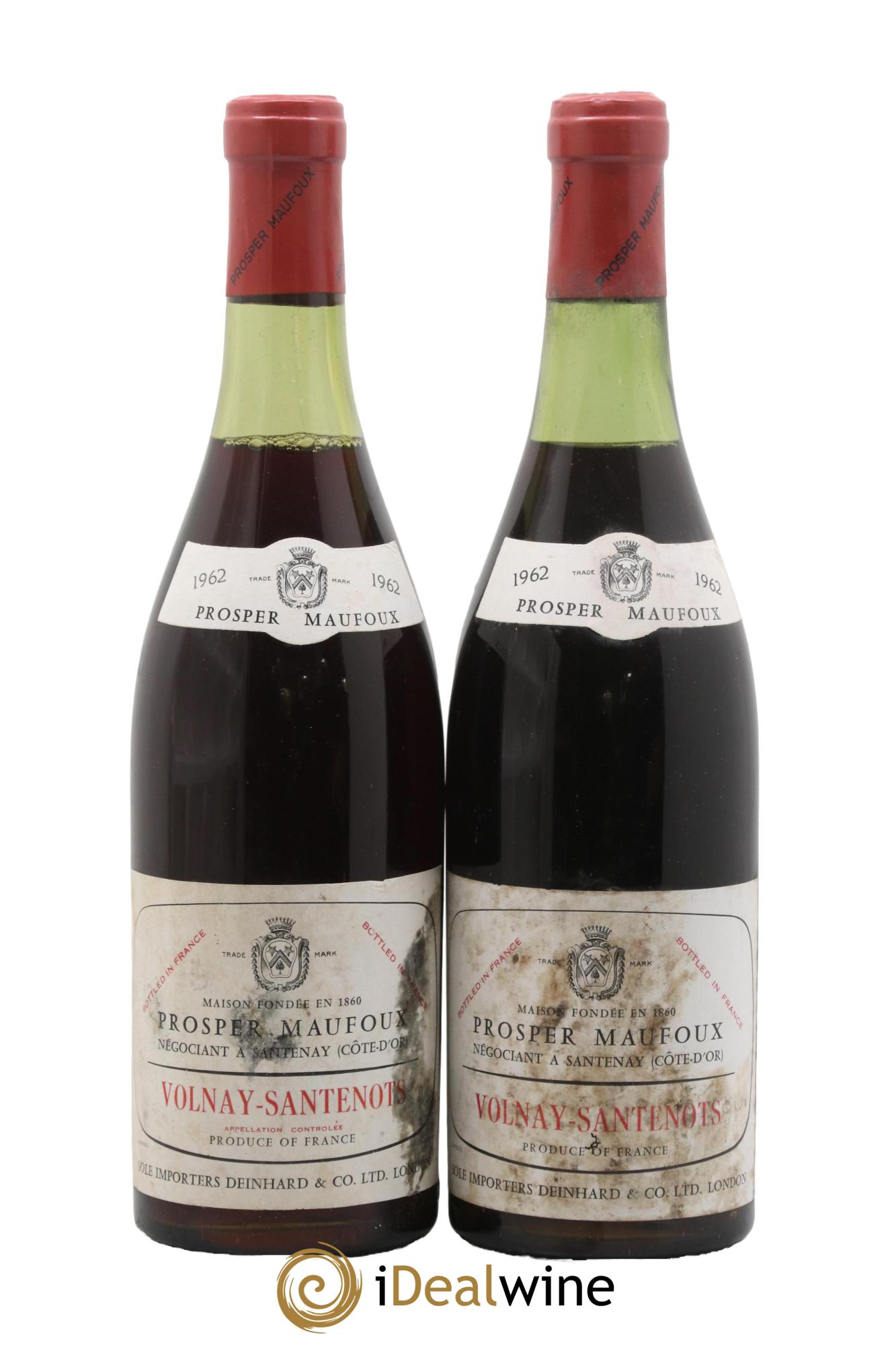 Volnay Santenots Prosper Maufoux 1962 - Lot de 2 bouteilles - 0