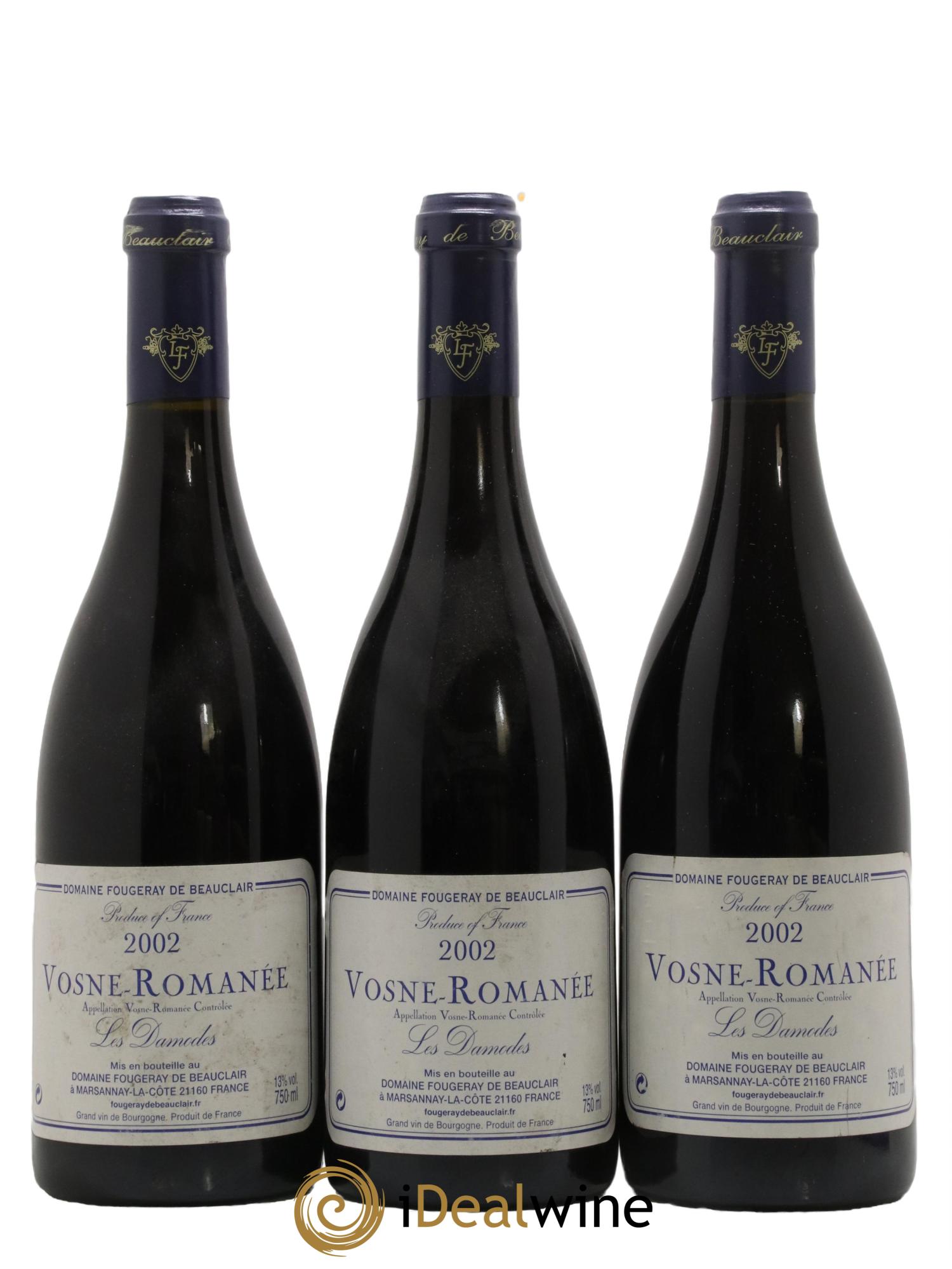 Vosne-Romanée Les Damodes Domaine Fougeray de Beauclair 2002 - Lot de 3 bouteilles - 0