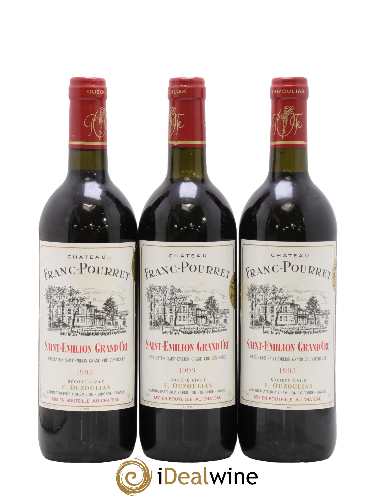 Saint-Émilion Grand Cru Château Franc-Pourret 1993 - Lot de 3 bouteilles - 0