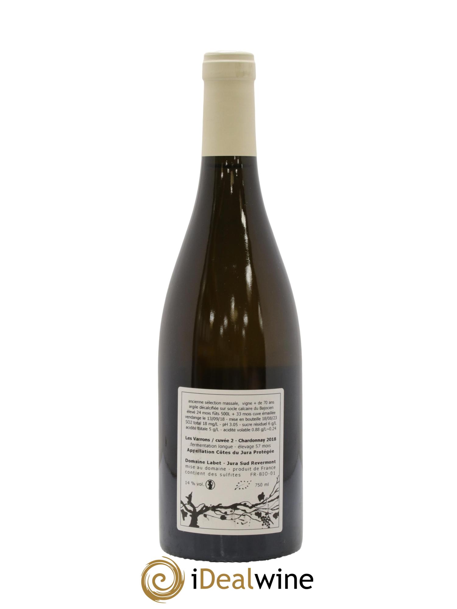 Côtes du Jura Chardonnay Les Varrons - cuvée 2 Romain - Julien - Charline Labet 2018 - Lot de 1 bouteille - 1