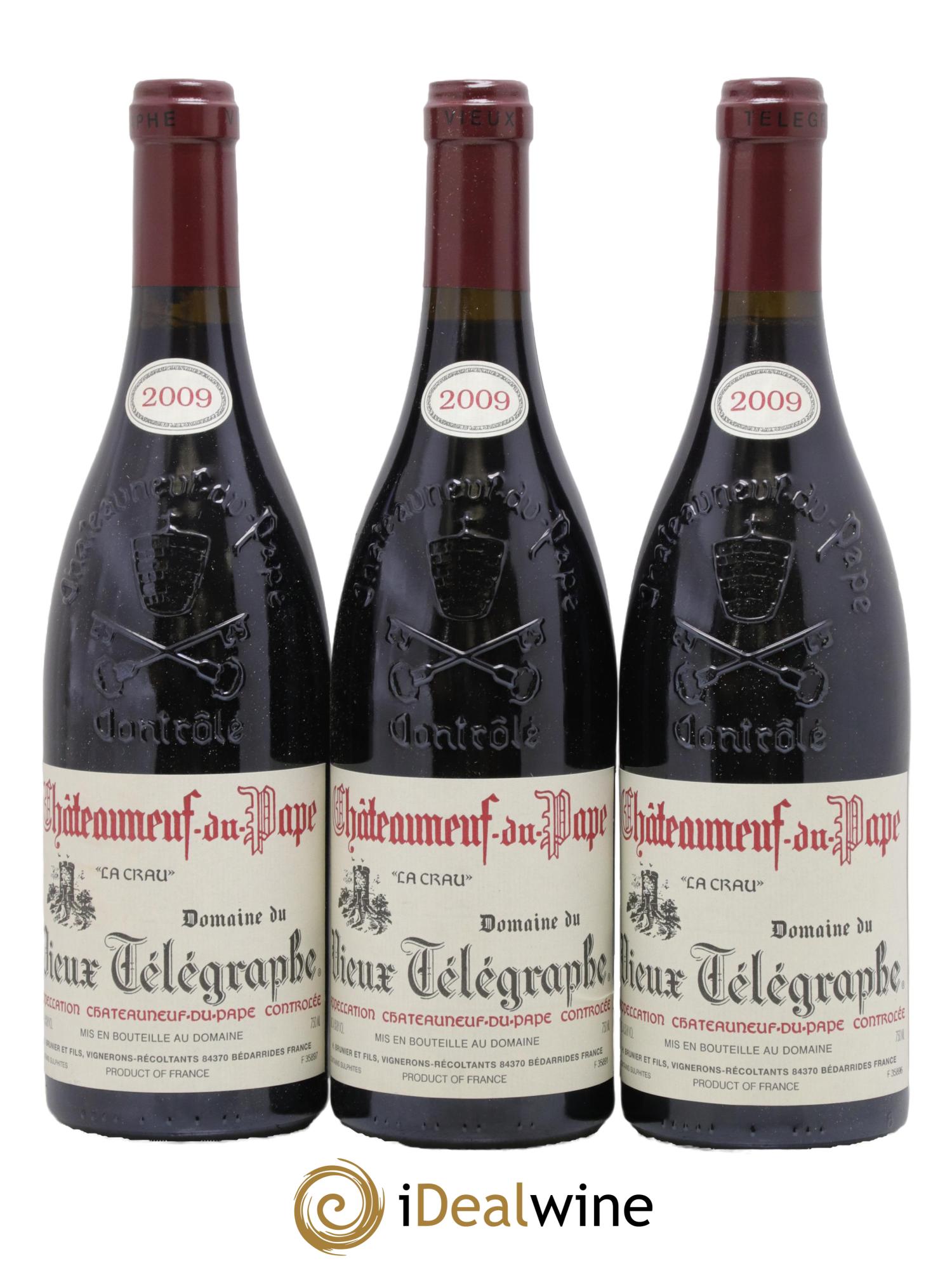 Châteauneuf-du-Pape Vieux Télégraphe (Domaine du) Vignobles Brunier 2009 - Lot de 3 bouteilles - 0
