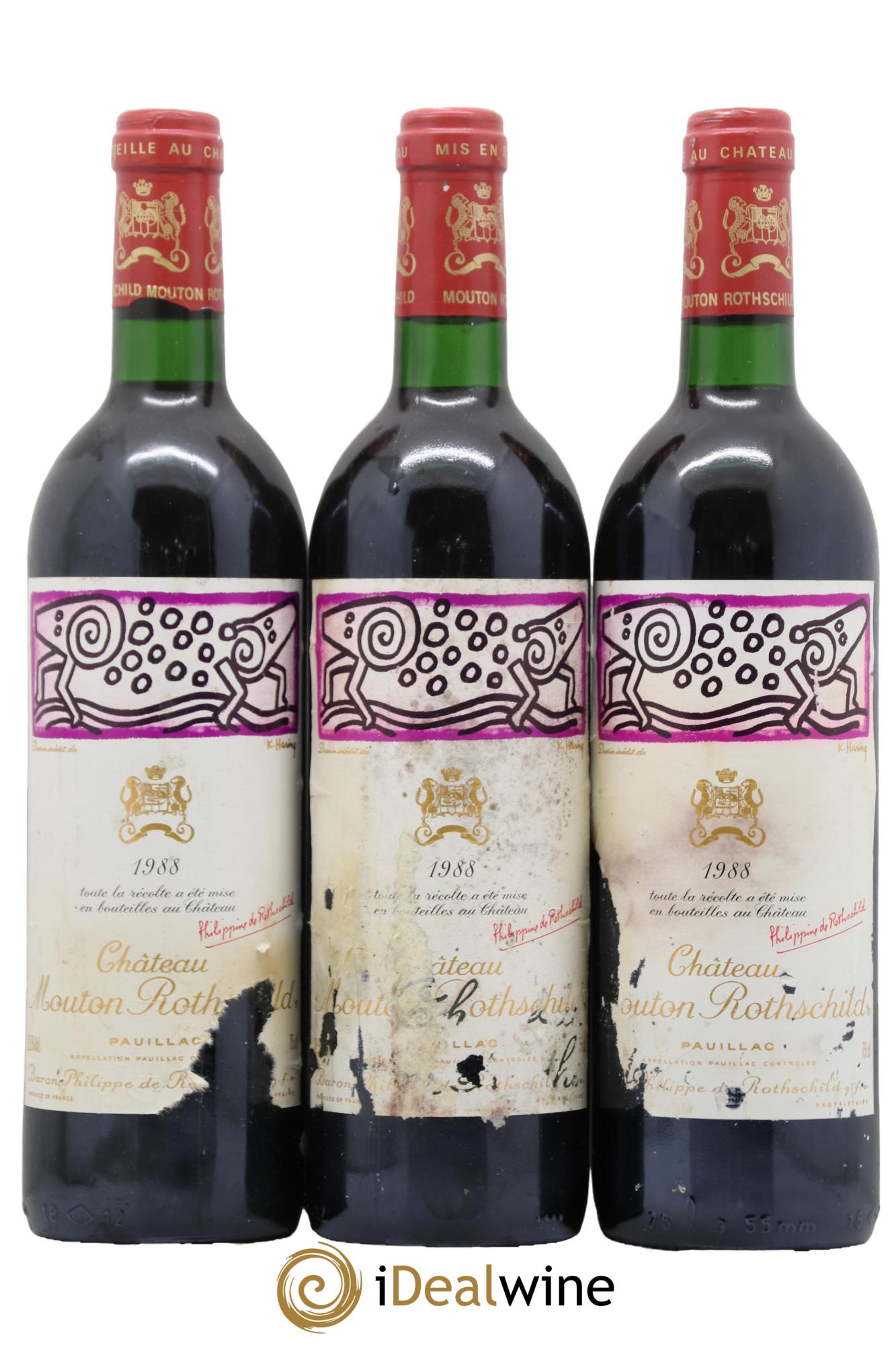 Château Mouton Rothschild 1er Grand Cru Classé 1988 - Lot de 3 bouteilles - 0