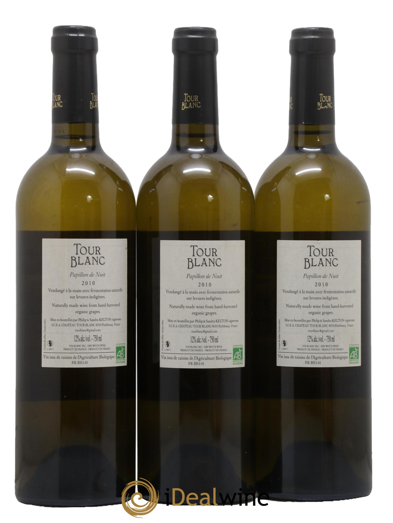 Sud-Ouest Vin de Table Papillon de Nuit Château Tour Blanc 2010 - Posten von 3 Flaschen - 1