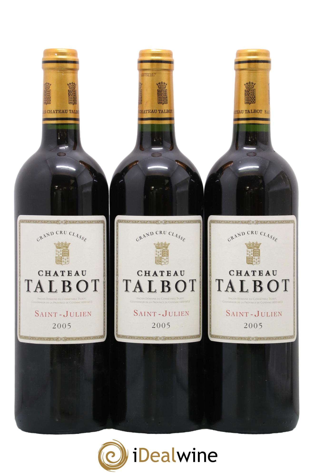 Château Talbot 4ème Grand Cru Classé 2005 - Lot of 3 bottles - 0