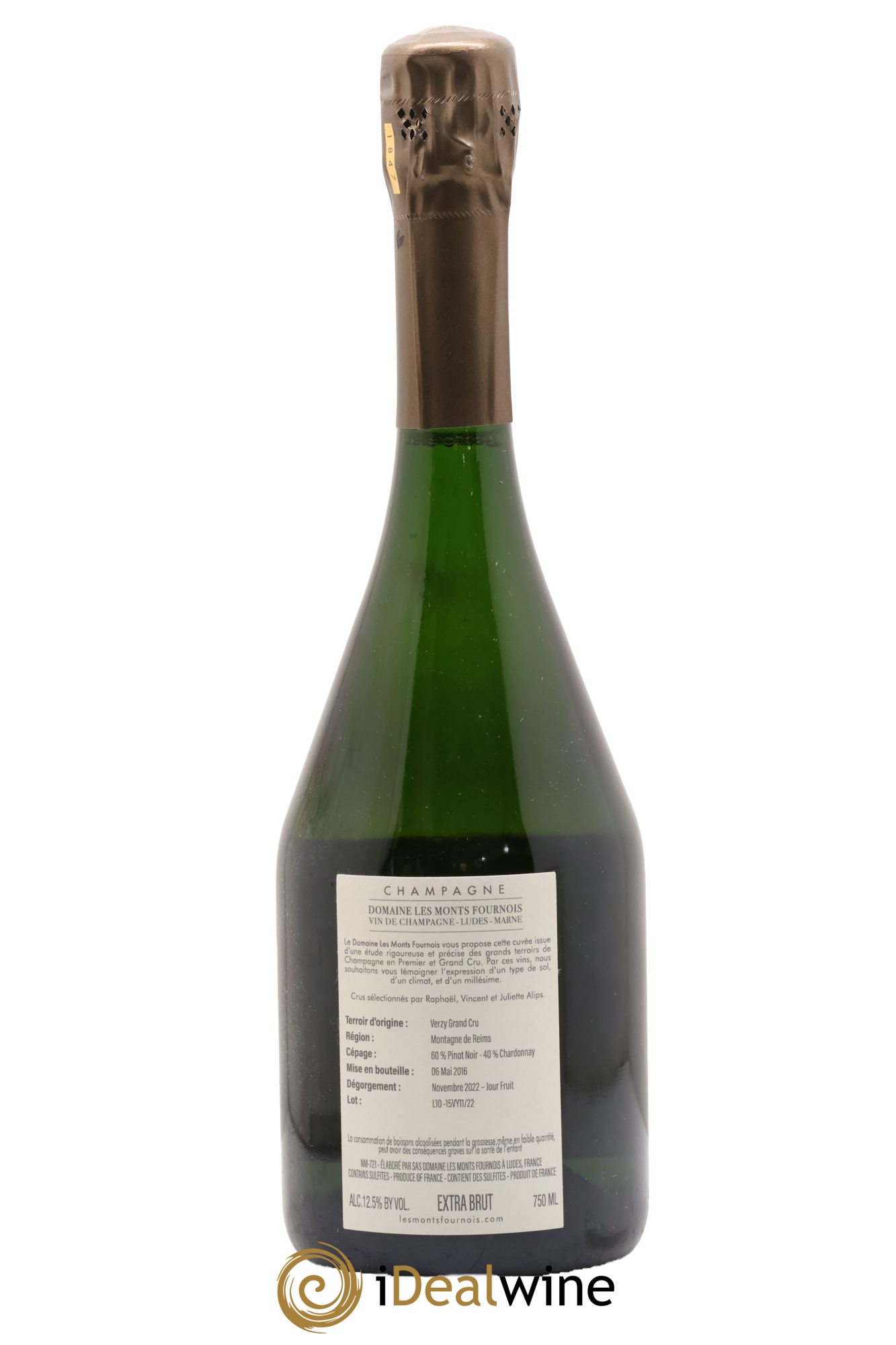 Champagne Verzy Grand Cru Extra Brut Solera Montagne Domaine Les Monts Fournois - Lot de 1 bouteille - 1