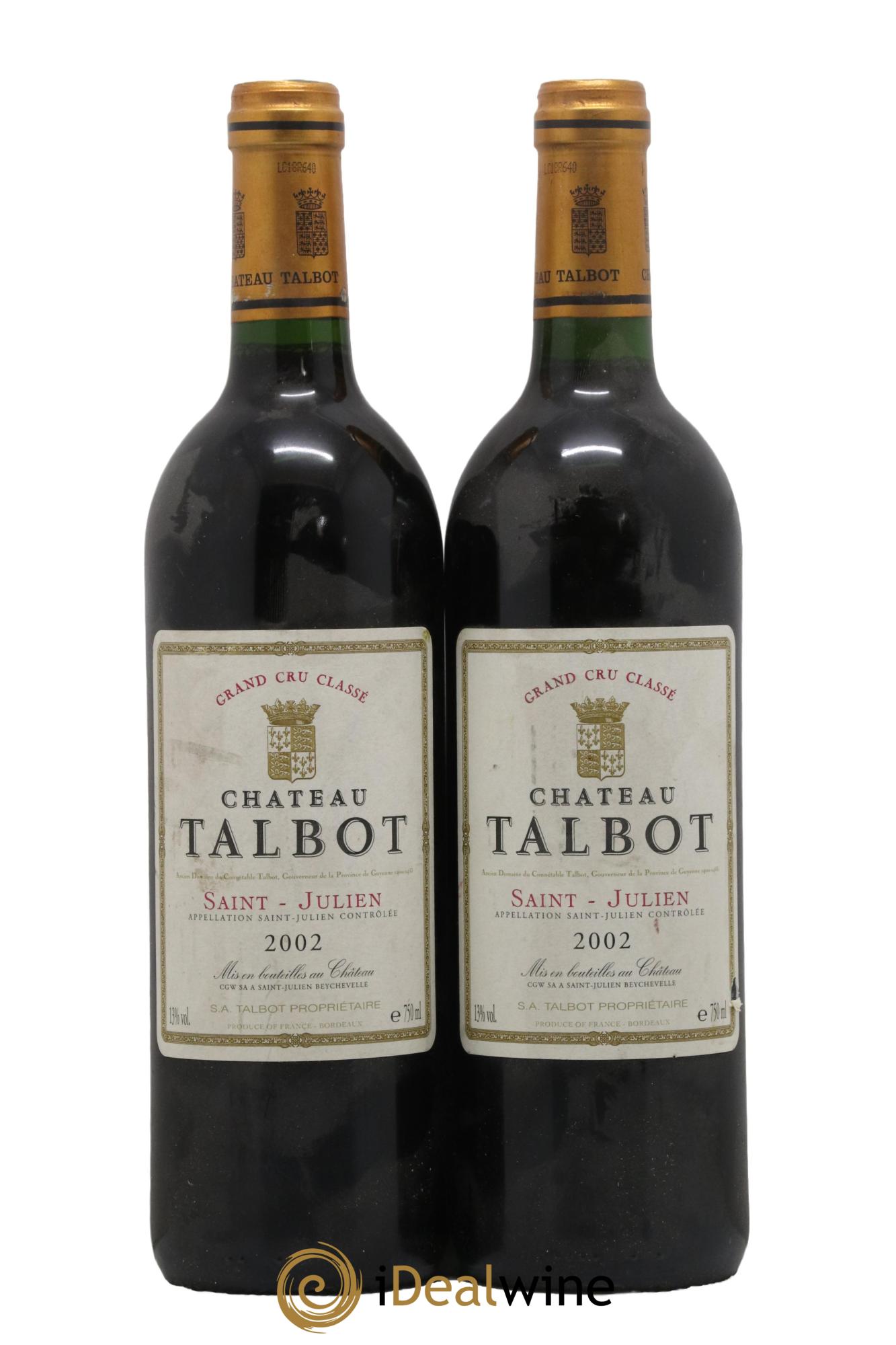 Château Talbot 4ème Grand Cru Classé 2002 - Lot de 2 bouteilles - 0
