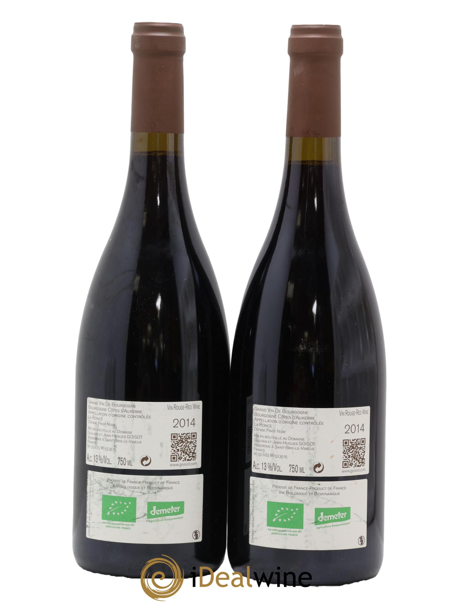 Bourgogne Côtes d'Auxerre La Ronce Goisot 2014 - Lot of 2 bottles - 1