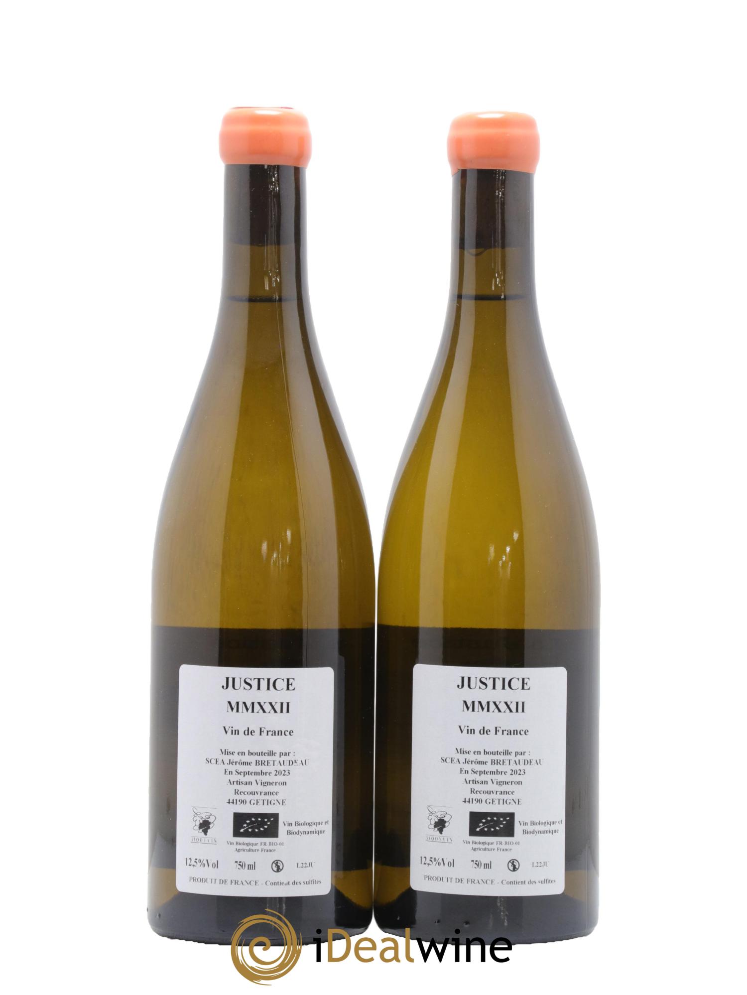 Muscadet-Sèvre-et-Maine Justice Jérôme Bretaudeau - Bellevue (Domaine de) 2022 - Lot de 2 bouteilles - 1