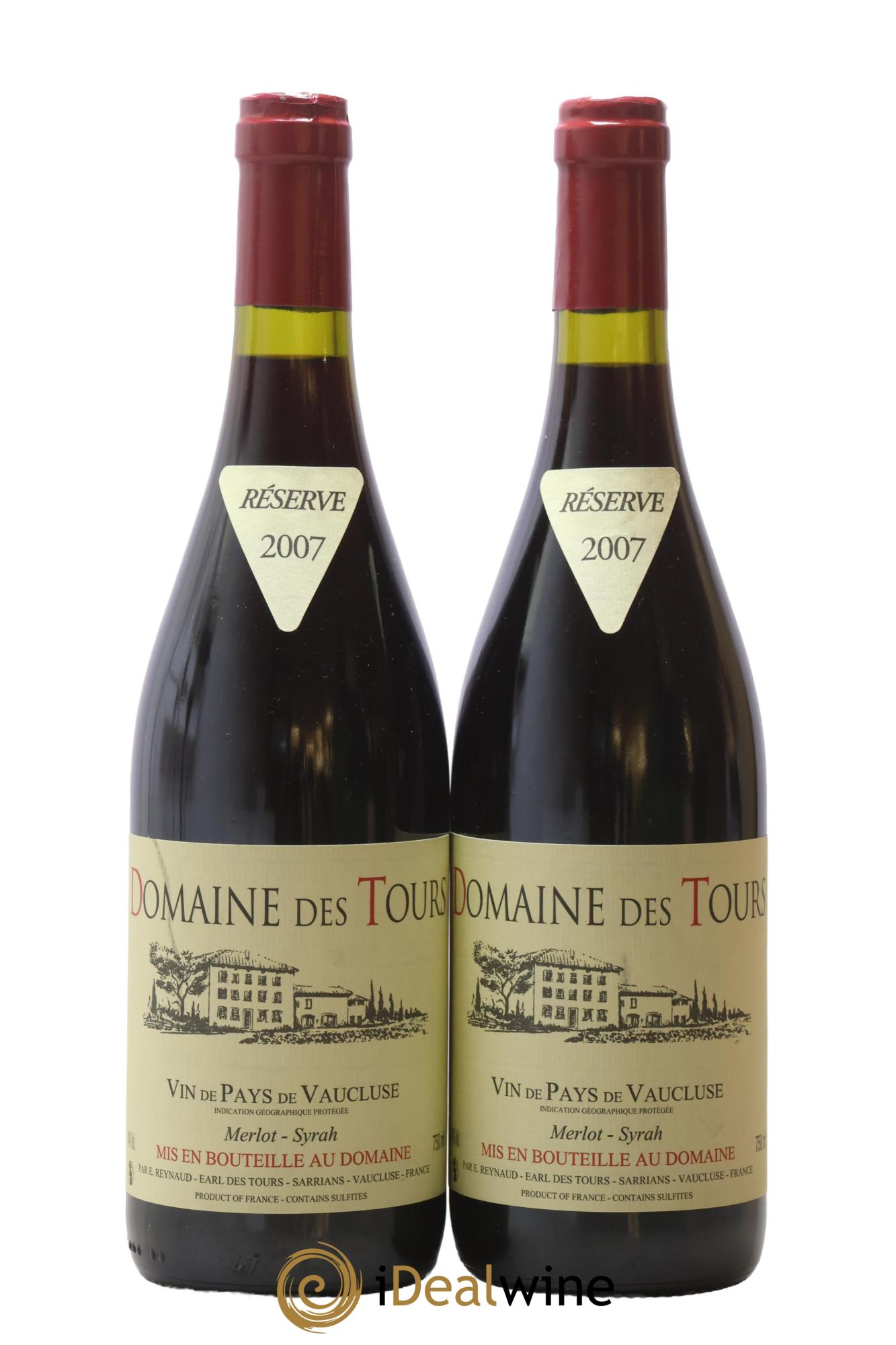 IGP Pays du Vaucluse (Vin de Pays du Vaucluse) Domaine des Tours Merlot-Syrah Emmanuel Reynaud 2007 - Lot of 2 bottles - 0