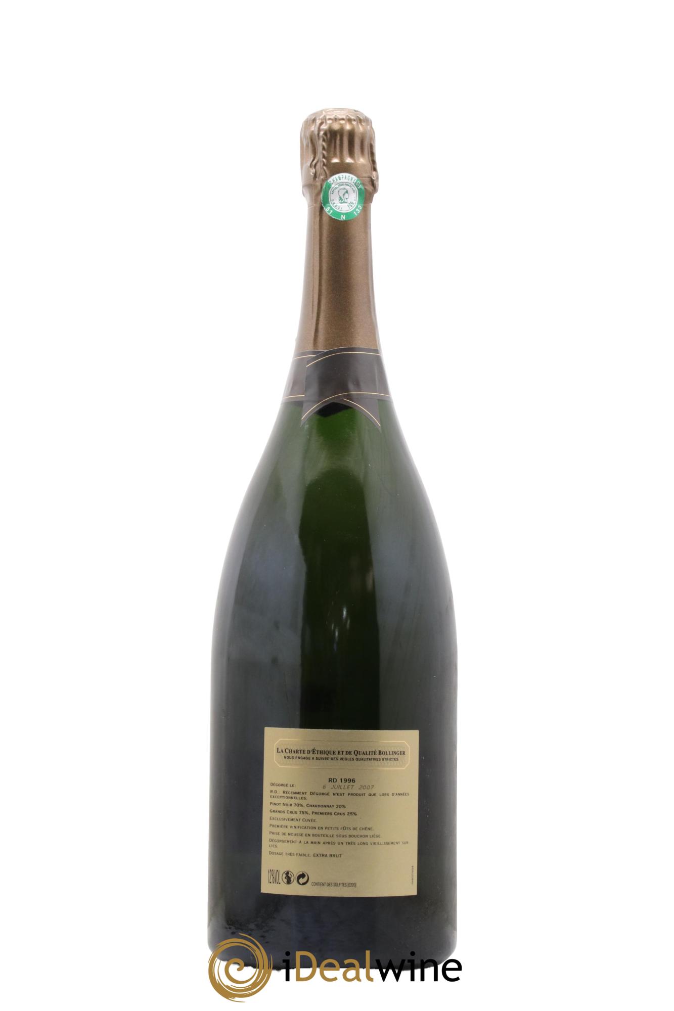 R.D. Extra-Brut Bollinger 1996 - Lot de 1 magnum - 1